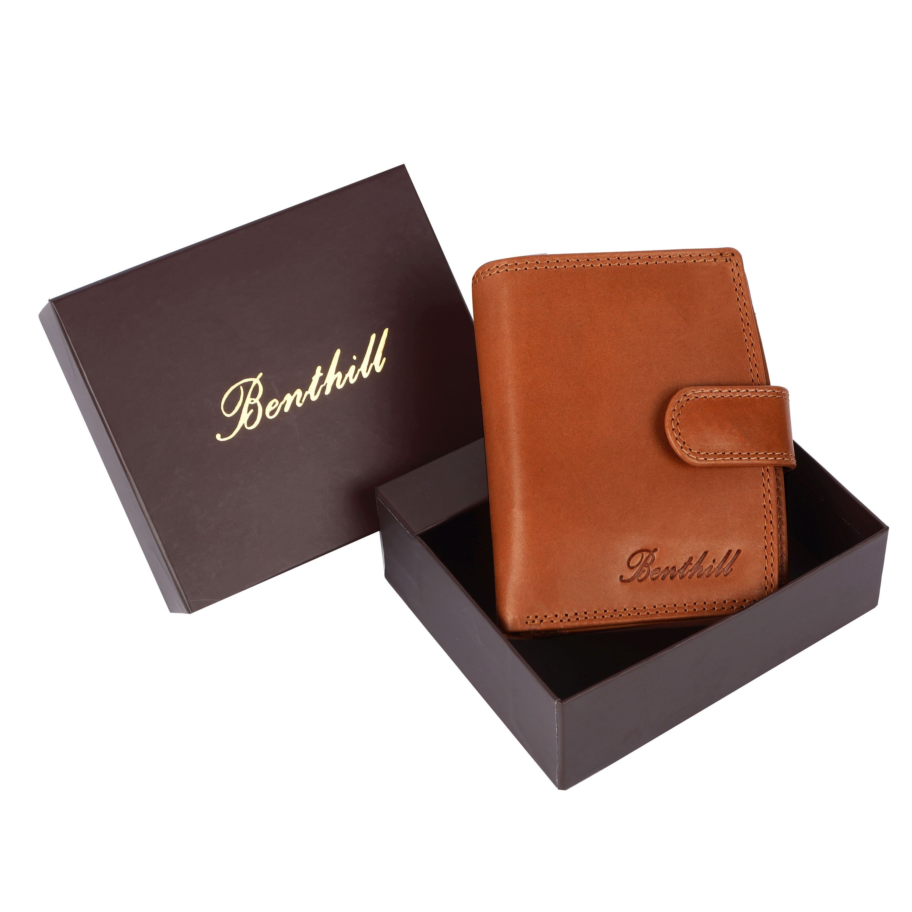 Benthill Geldbörse Damen Echt Leder Geldbeutel RFID Portemonnaie mit vielen Kartenfächer, RFID-Schutz Kartenfächer Münzfach Reißverschlussfach