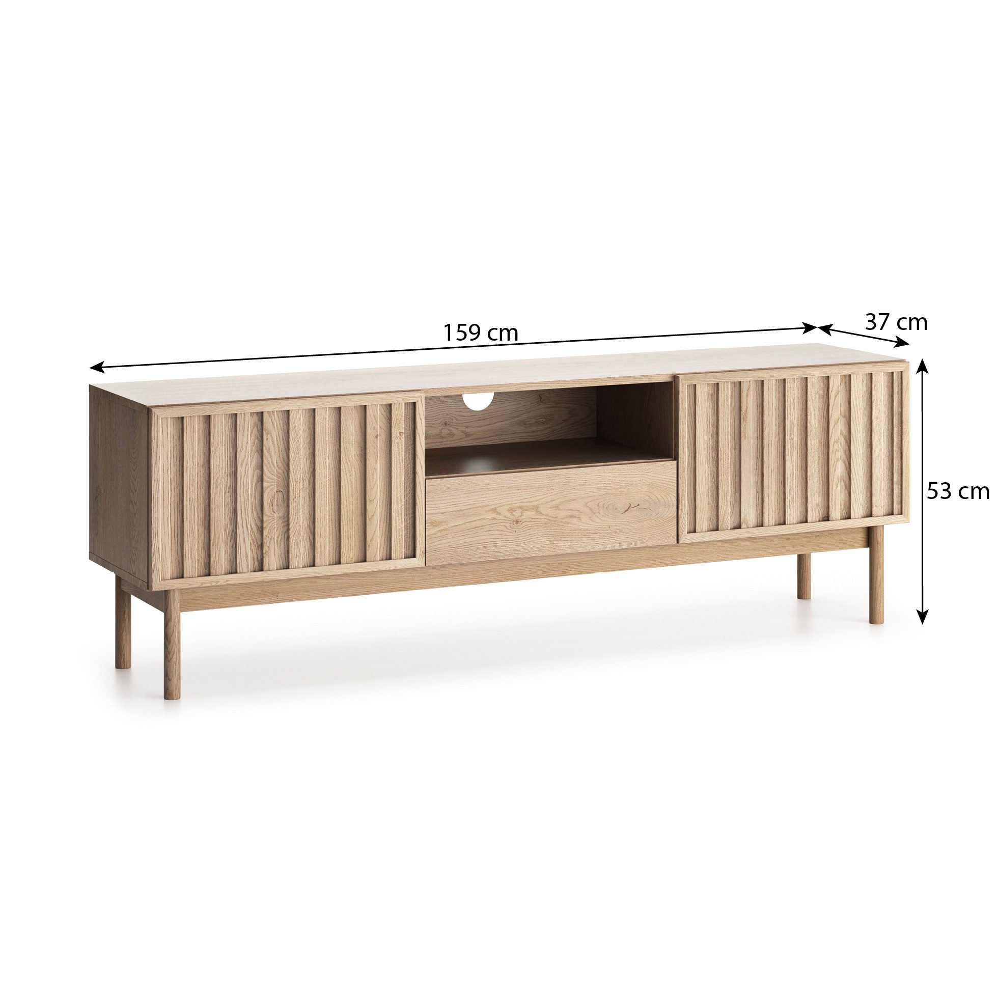Beautysofa TV-Schrank SAPPORO im Japandi-Stil (mit 1 Schublade und 2 Türen, Push-to-Open-Funktion) Lamellenfront