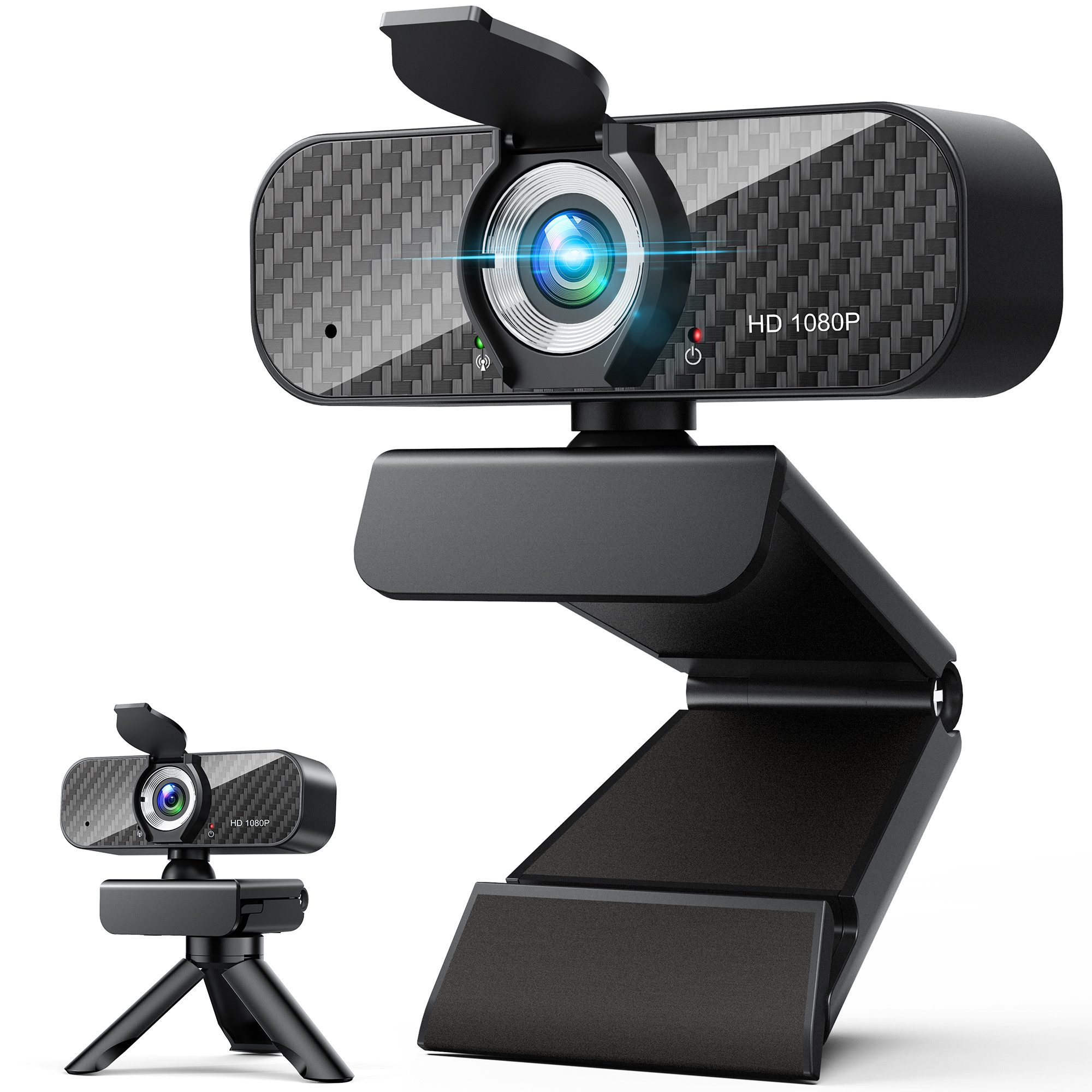 ibettertec 1080P Full HD Webcam,USB Webcam,Full HD-Webcam,mit mikrofon und Stativ Full HD-Webcam (WLAN (Wi-Fi), Mini Plug and Play für Desktop & Notebook, USB Kamera Web Cam für YouTube,Skype,Xbox(Weiß/Warmes Licht)-notfall)