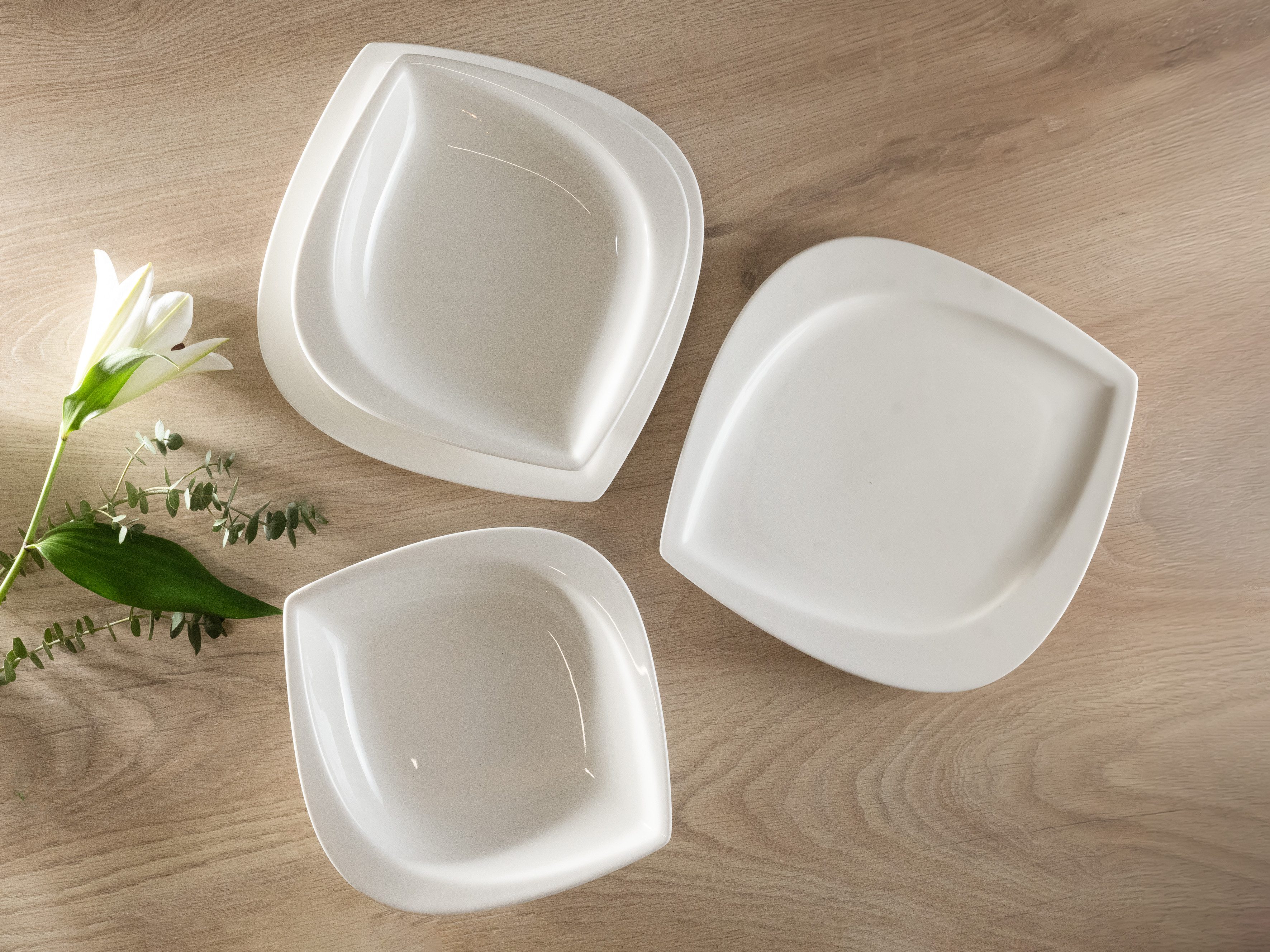 CreaTable Tafelservice Melbourne (12-tlg), 6 Personen, Porzellan, Teller Set, extravagante Form