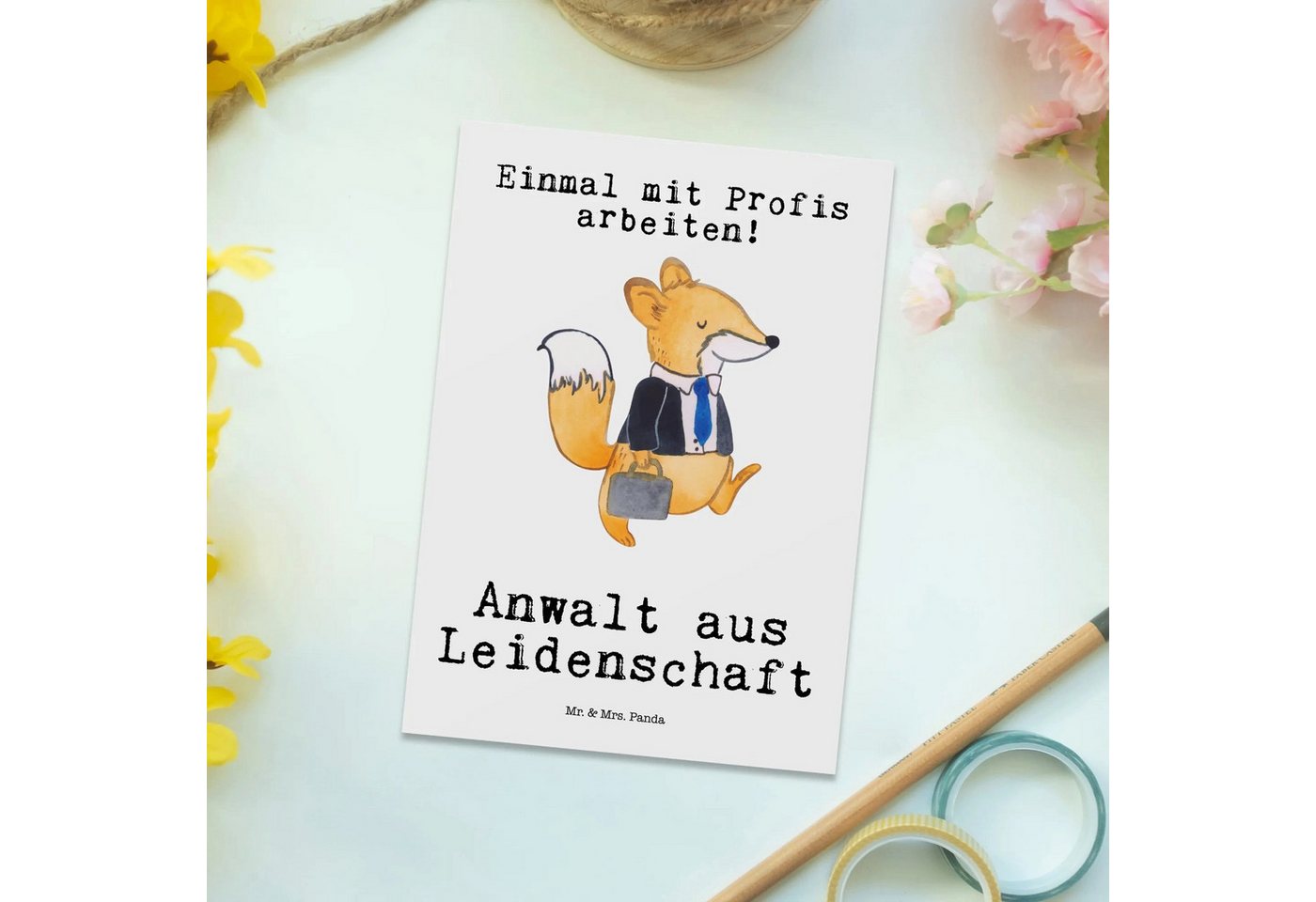 Thumbnail - Mr. & Mrs. Panda Postkarte Anwalt Leidenschaft - Weiß - Geschenk, Aktentasche, Geburtstagskarte, Glänzende Vorderseite