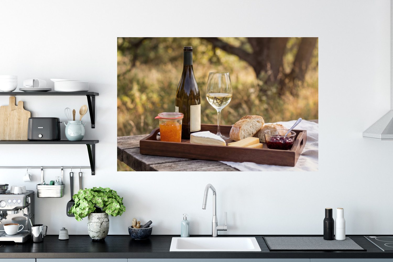 MuchoWow Wandsticker Picknick - Wein - Käsetafel (1 St), Wanddeko, Aufkleber, Wandtattoo, 120x80 cm