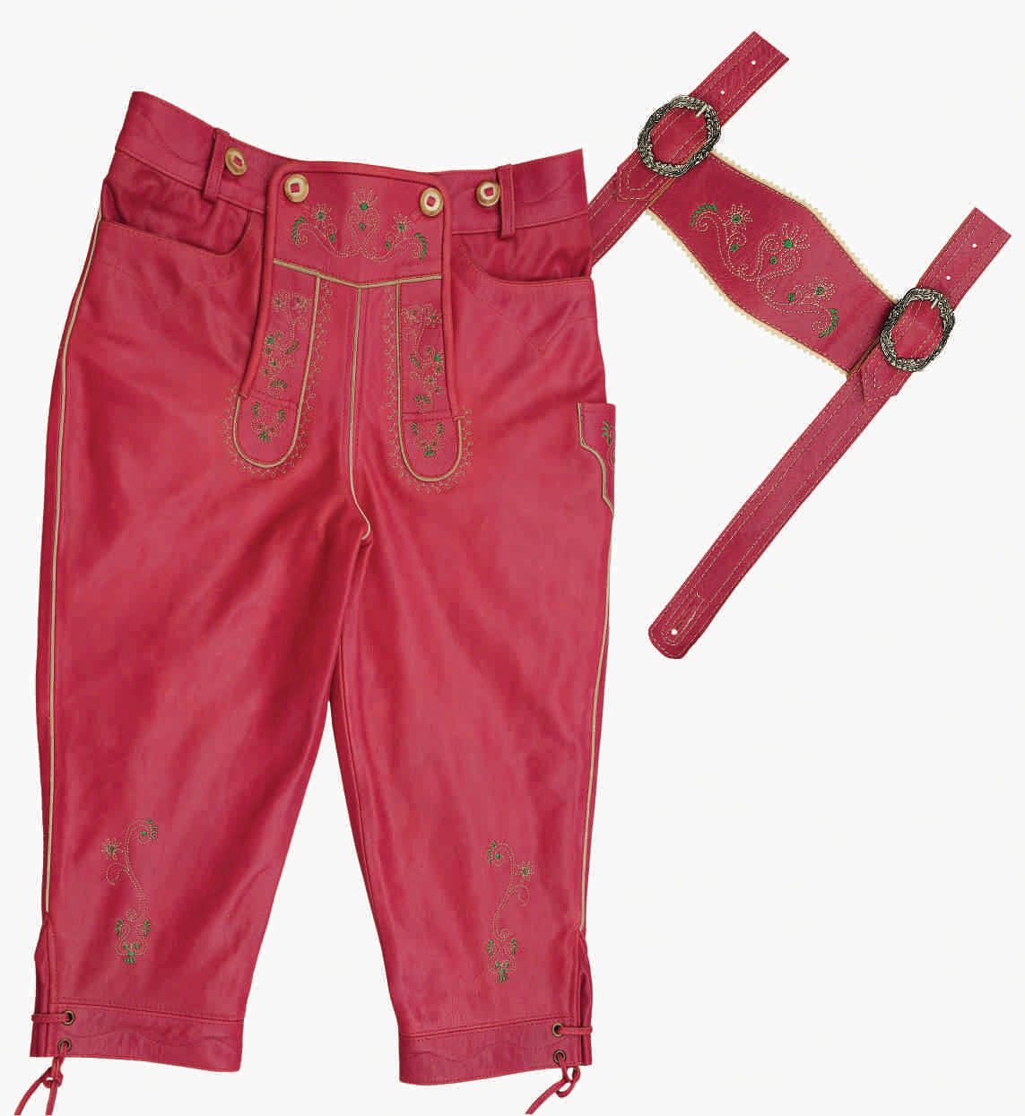 Fuente Leather Wears Lederhose Trachten Lederhose Mädchen Kniebund-Trägern, Pink Kinder Trachten Lederhose Kniebund mit Träger Echtleder Nappa