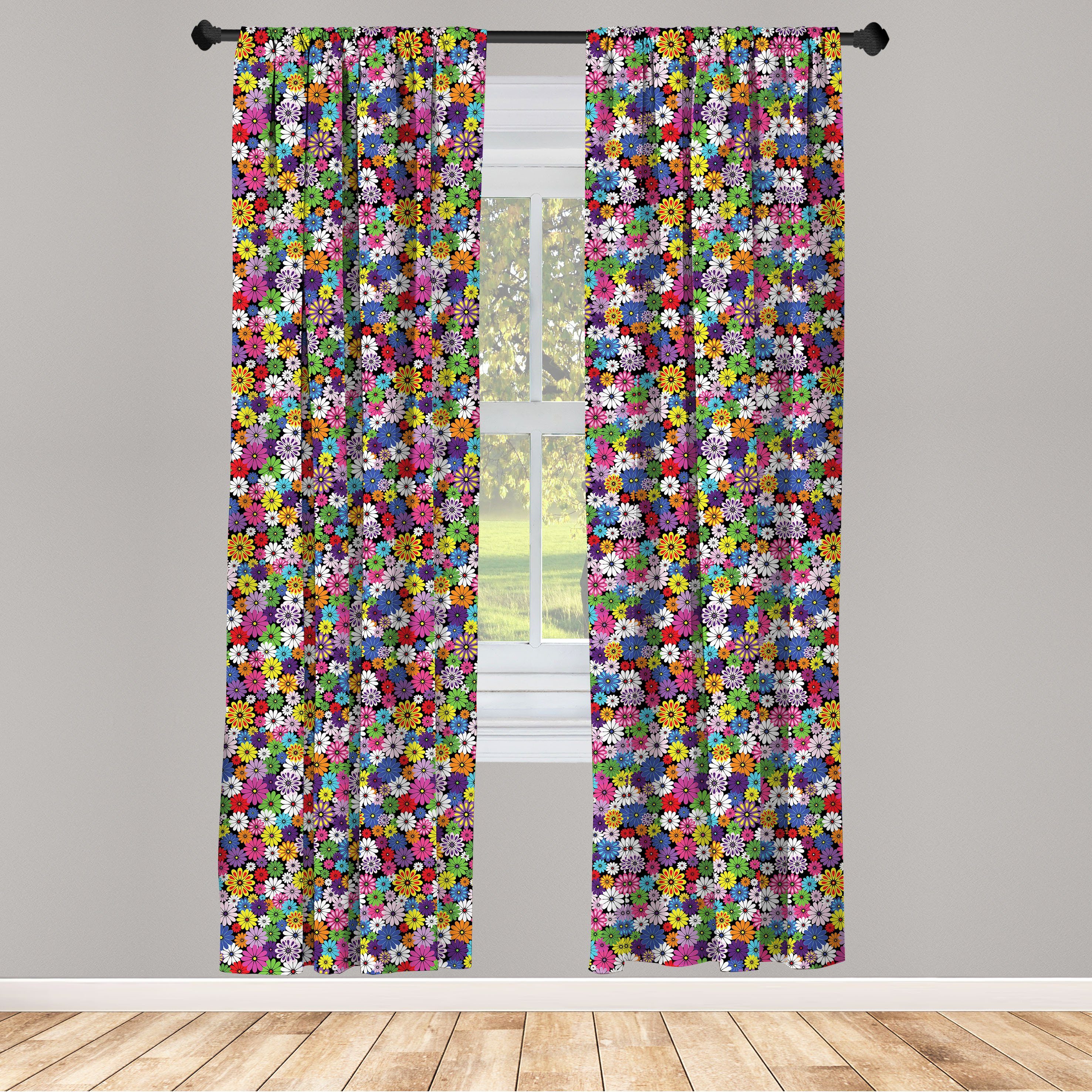Gardine Vorhang für Wohnzimmer Schlafzimmer Dekor, Abakuhaus, Microfaser, Blume Floral Vivid Gänseblümchen