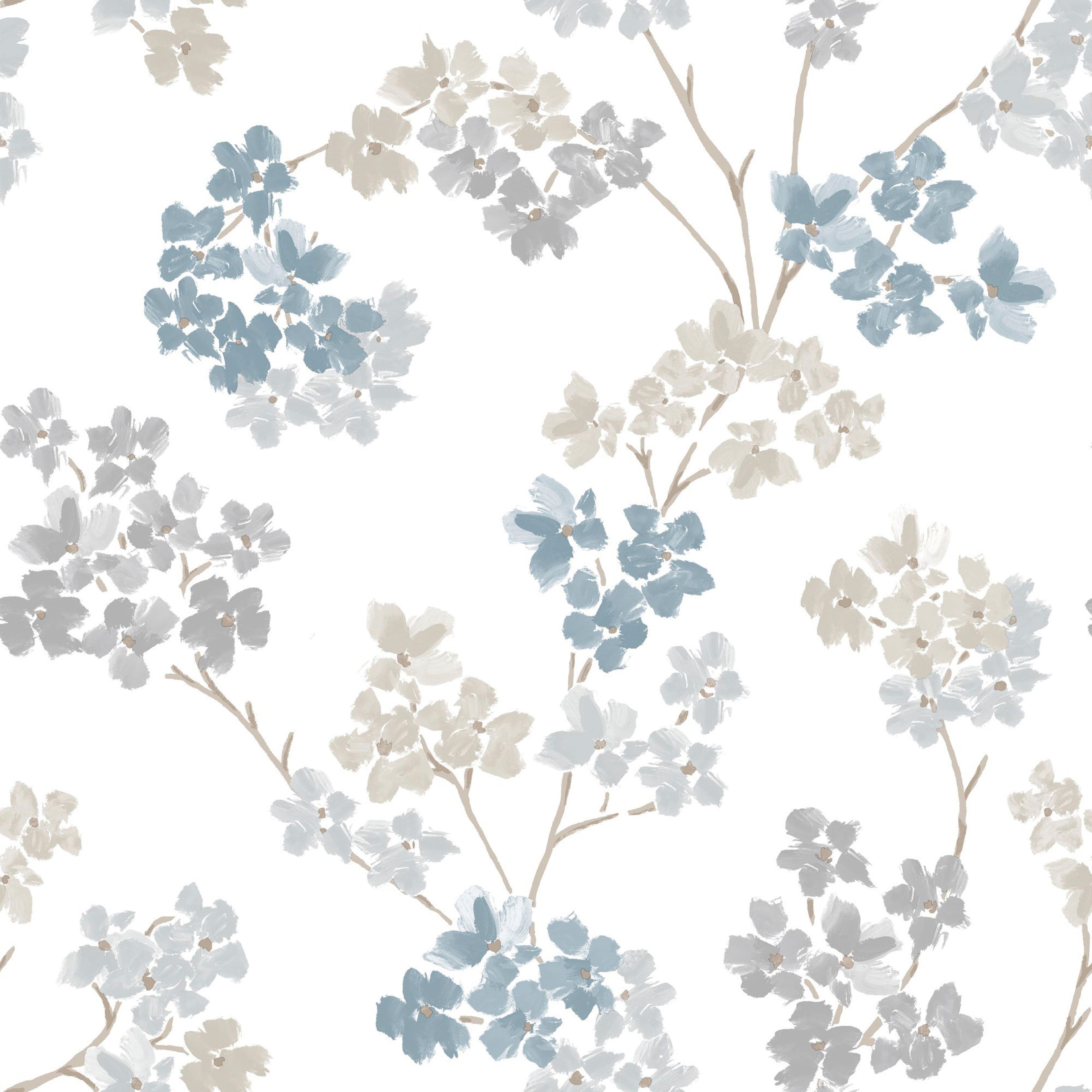 Superfresco Easy Vliestapete Bailey - Blumen, glatt, geblümt, (1 St), Blau/Grau - 10m x 52cm