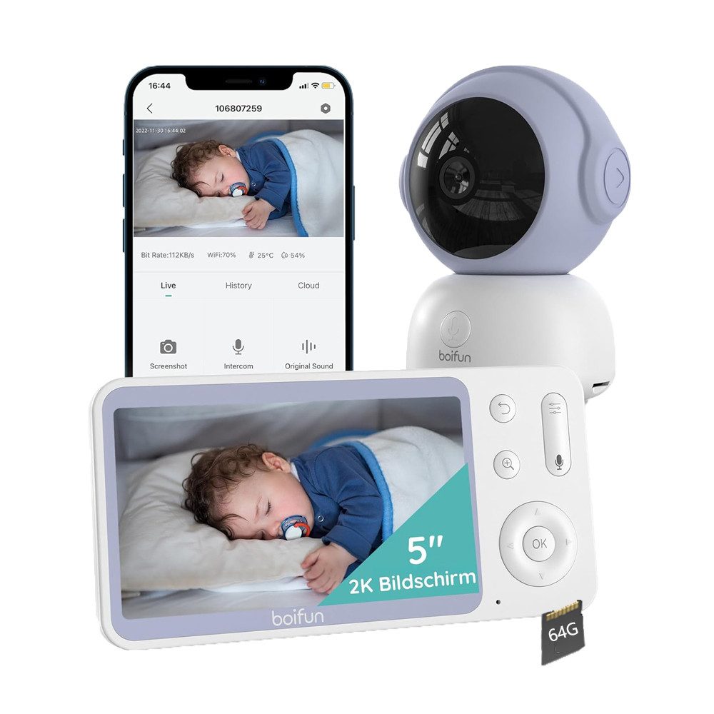 Babyphone 5" Babyphone mit Kamera und APP, 2K /5 Zoll WLAN Video Babyfon