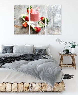 Pixxprint Leinwandbild Köstlicher Erdbeershake, Köstlicher Erdbeershake 3Teiler (120x80cm) (1 St), Leinwandbild fertig bespannt, inkl. Zackenaufhänger