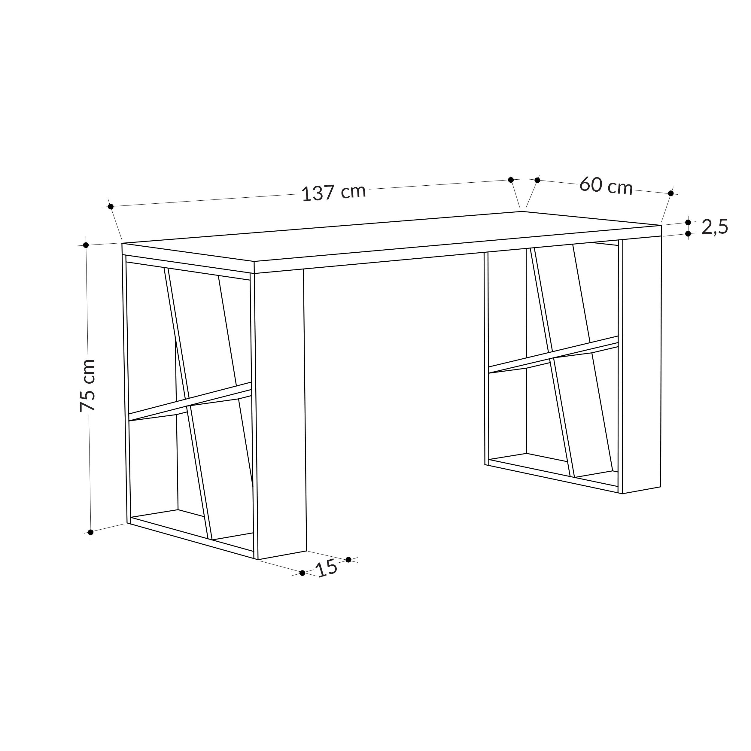 x Schreibtisch (1 Honey cm 60 137 Schreibtischt Bücherregal, 75 x Moderner Tisch), Decortie Weiß mit