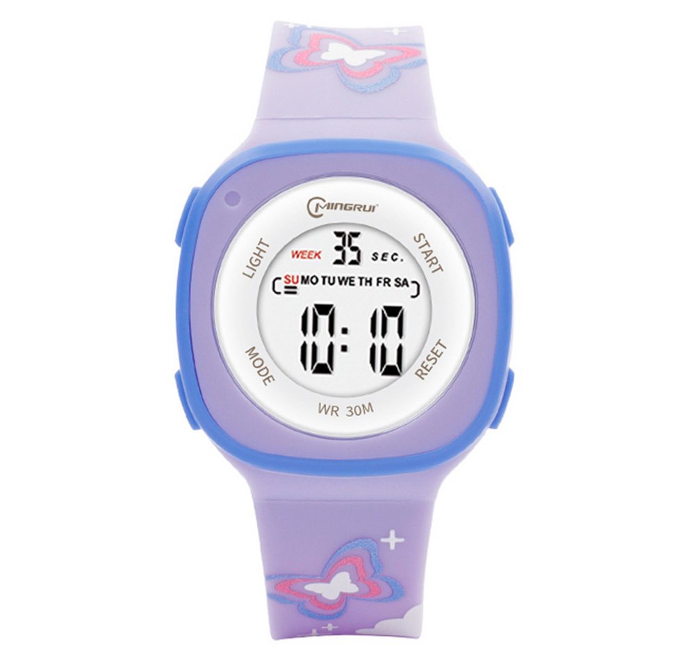 K&L Wall Art Digitaluhr Kinder Armbanduhr Schmetterling Flamingo Silikonuhr für Mädchen, Licht, Wecker, Wochentag, Stoppuhr, Silikonarmband, 3ATM