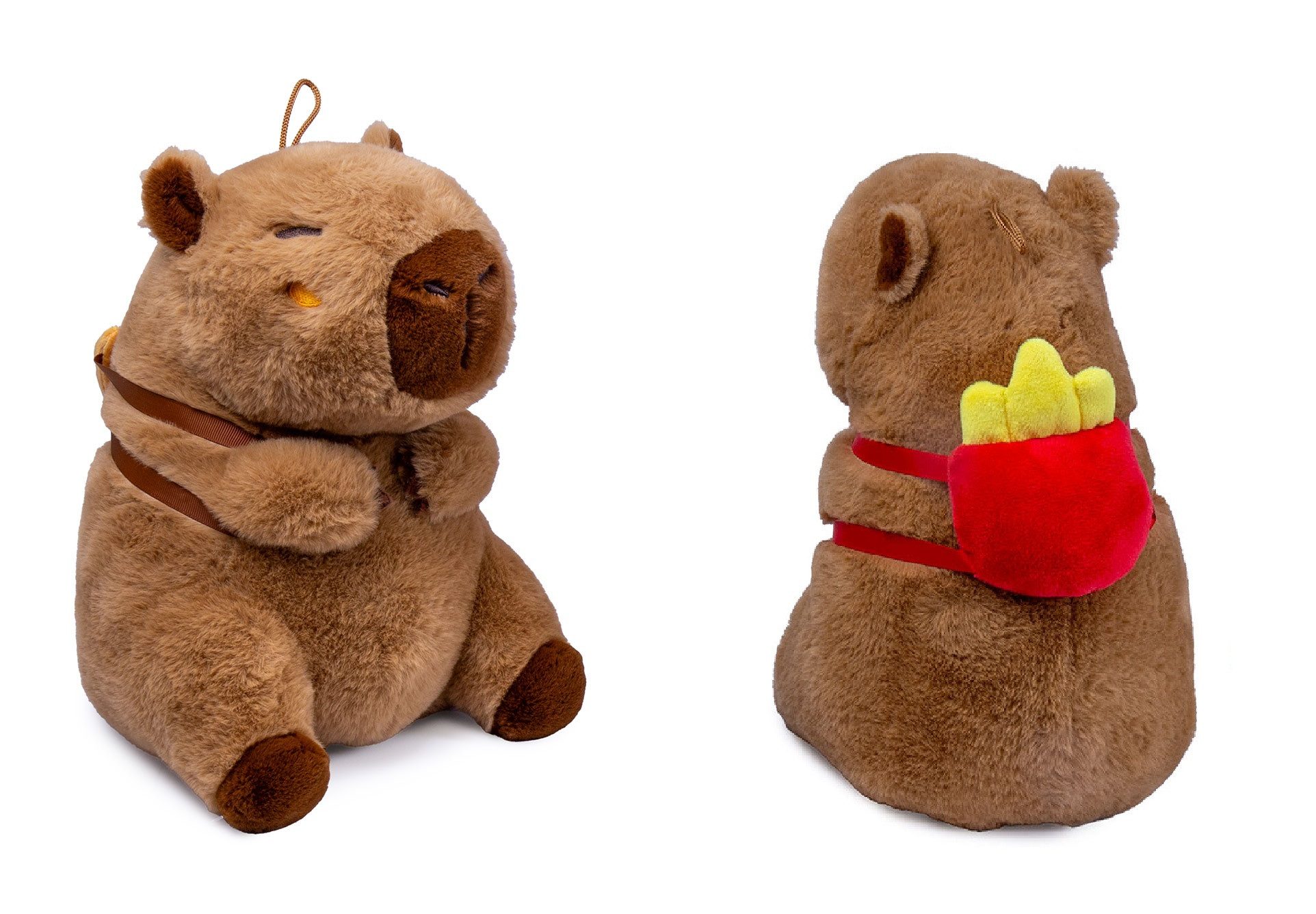 soma Kuscheltier Capybara Kuscheltier braun 25 cm Plüsch mit Snackrucksack Pommes (Set, 1-St., Geschenk-Set), Kuscheliges Capybara mit Snack-Accessoire auf dem Rücken Geschenkidee
