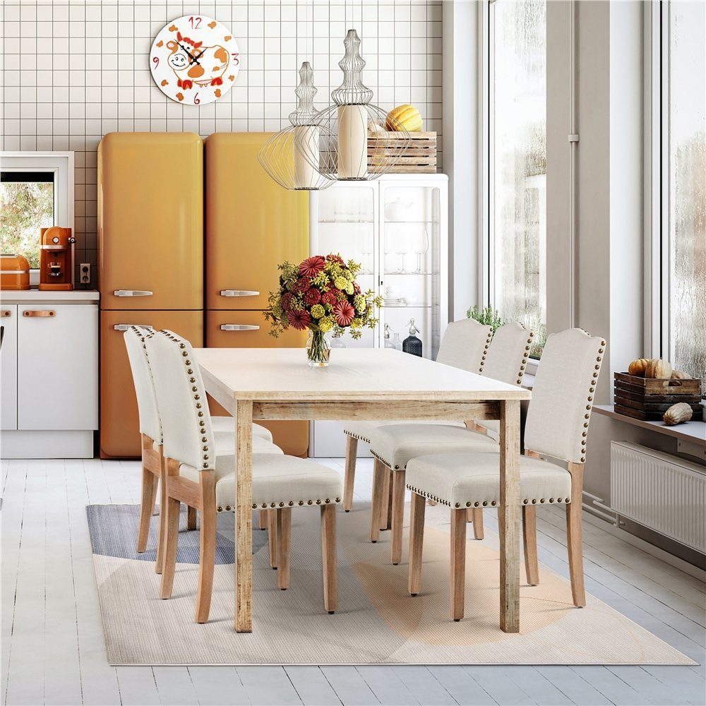 Stühle Yaheetech Küchenstuhl Modern beige gepolstert, Polsterstuhl bequemer Esszimmerstuhl,