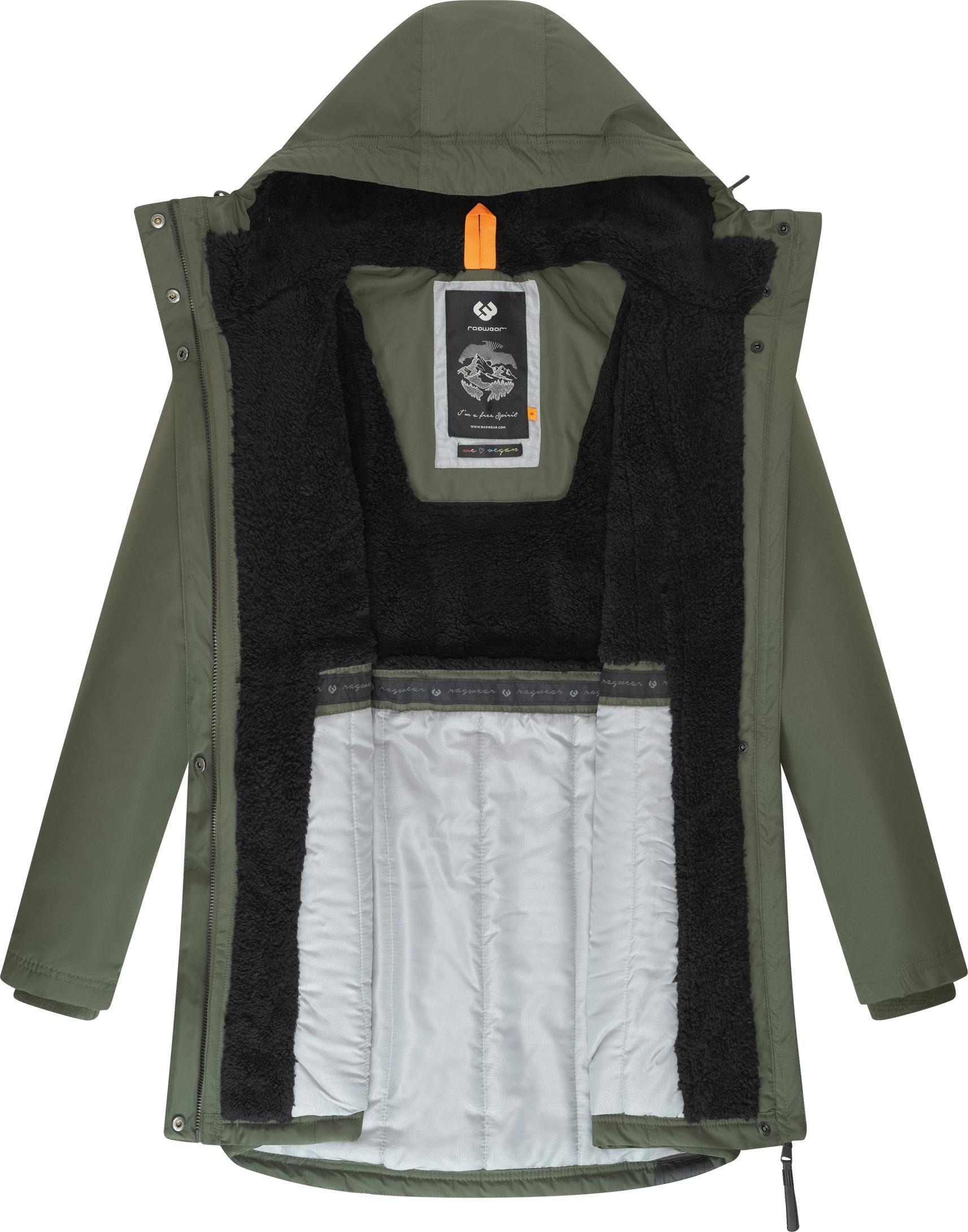 Ragwear Wintermantel Elsien wasserdichter Winterparka mit Teddyfell-Futter