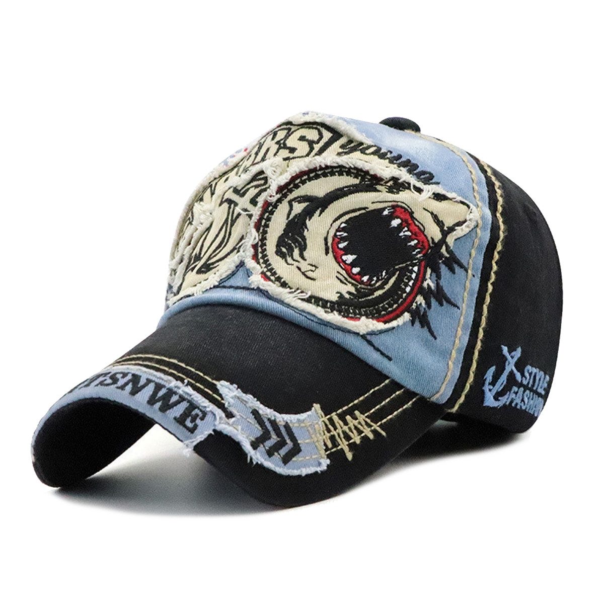 Sporty Baseball Cap Shark Vintage Hai Style Used Washed Look Retro Kappe Cap mit Belüftungslöchern