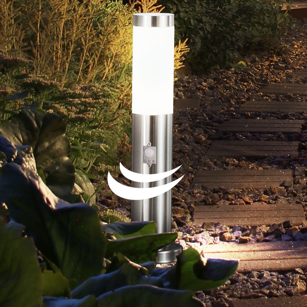 Sockelleuchten, Stehleuchte - Sensor Leuchtmittel Edelstahl Globo E27 inklusive, Wegeleuchte Gartenstehlampe Außen nicht Silber Garten