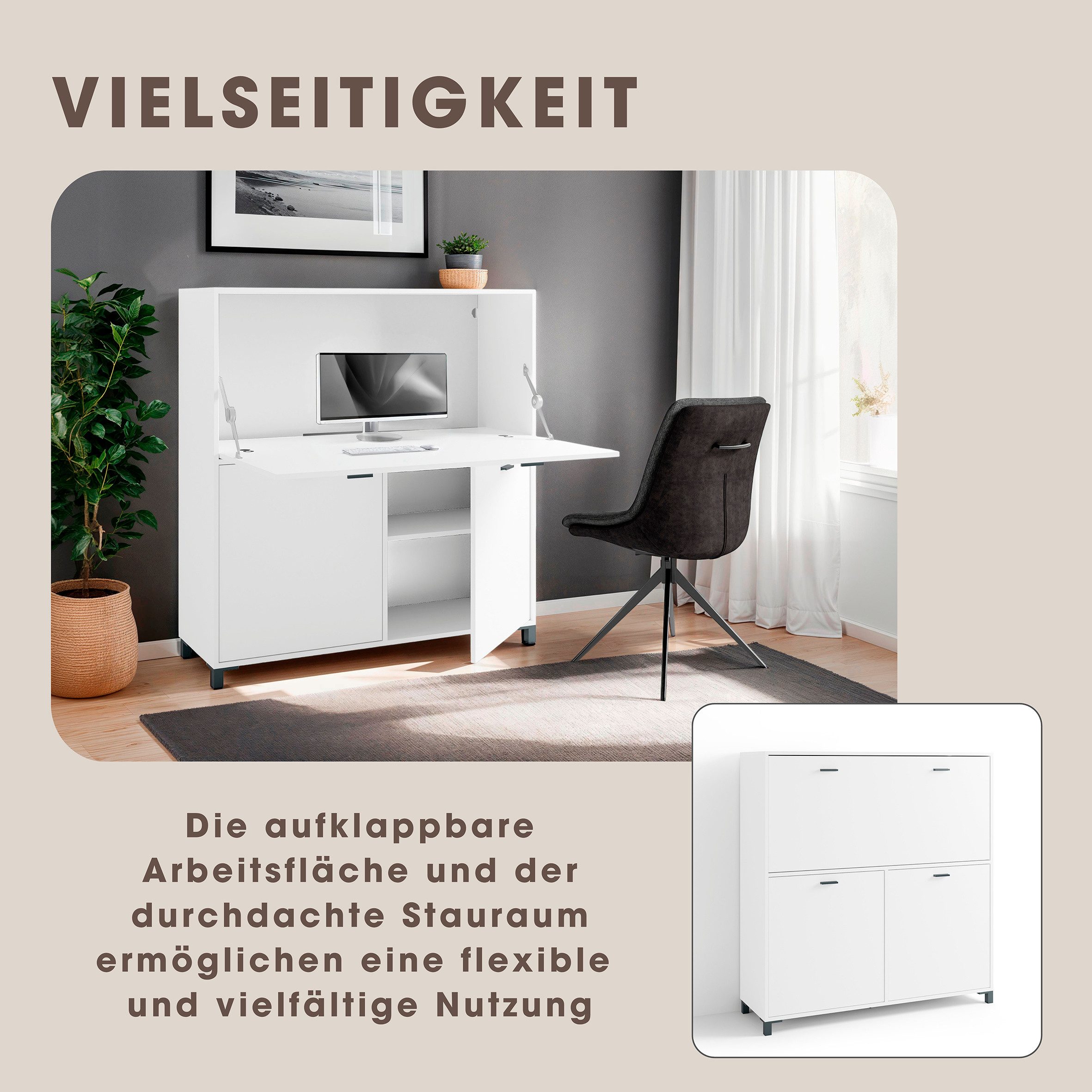 byLIVING Sekretär Montana, platzsparende Arbeitslösung mit viel Stauraum, Breite 120 cm