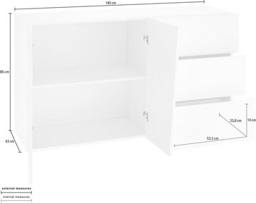 möbelando Sideboard Viterbo, 140 x 86 x 43 cm (B/H/T)