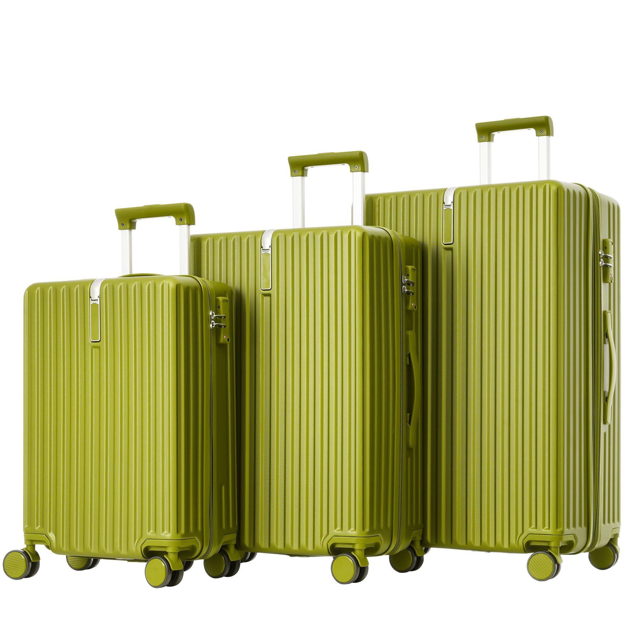 Ulife Trolleyset Kofferset Handgepäck Reisekoffer ABS-Material, TSA Zollschloss, 4 Rollen, (3 tlg) Grün