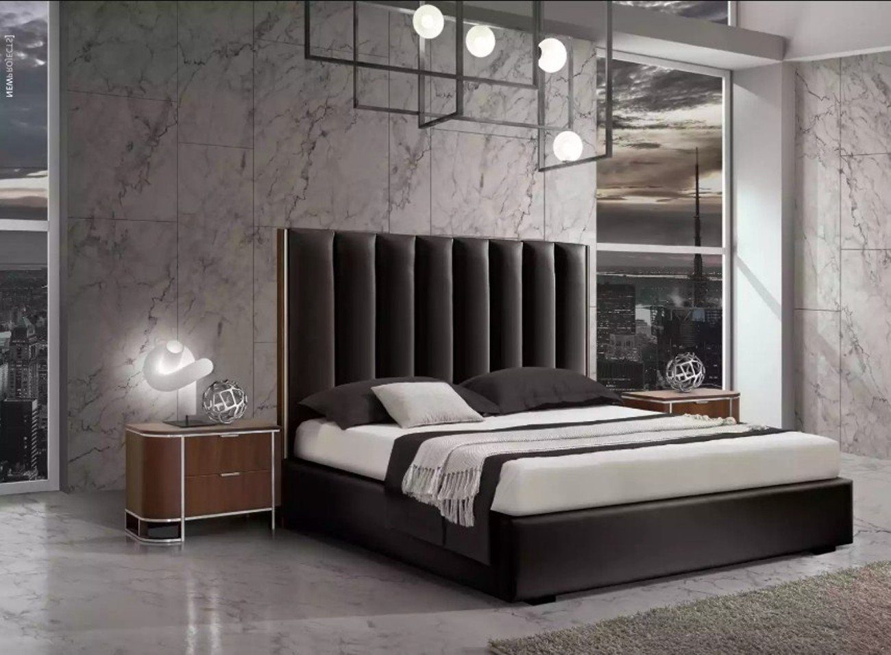 JVmoebel Schlafzimmer-Set Bett Nachttisch Schlafzimmer in Made Zimmer Set 2x Möbel, 2x Nachttische), (3-St., Italy 1x + Bett Komplettes Luxus