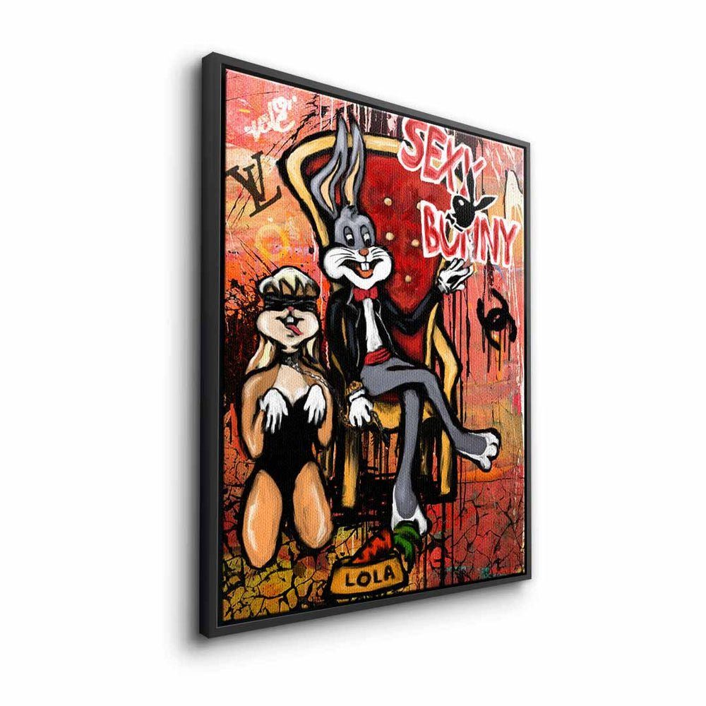 Bunny Sexy DOTCOMCANVAS® Playboy Lola mit Leinwandbild, Leinwandbild Pop Bugs Bunny goldener Rahmen Lola Art premi