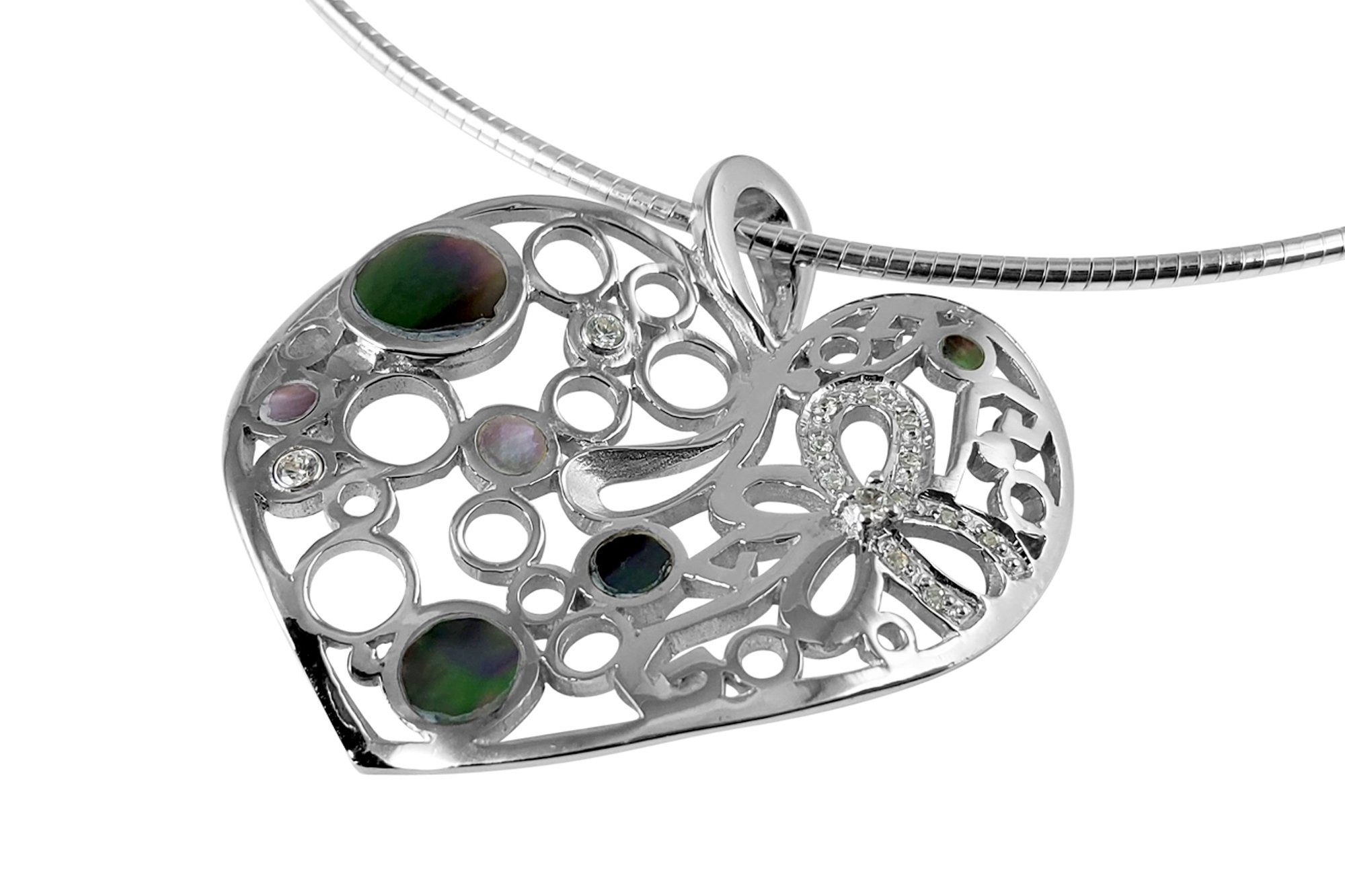 ALUNA Kettenanhänger Silber 925 mit Perlmutt Herzanhänger (1-tlg), schräges Ajour-Herz - Symbol der Liebe - Verlobungsgeschenk - pa0371ag