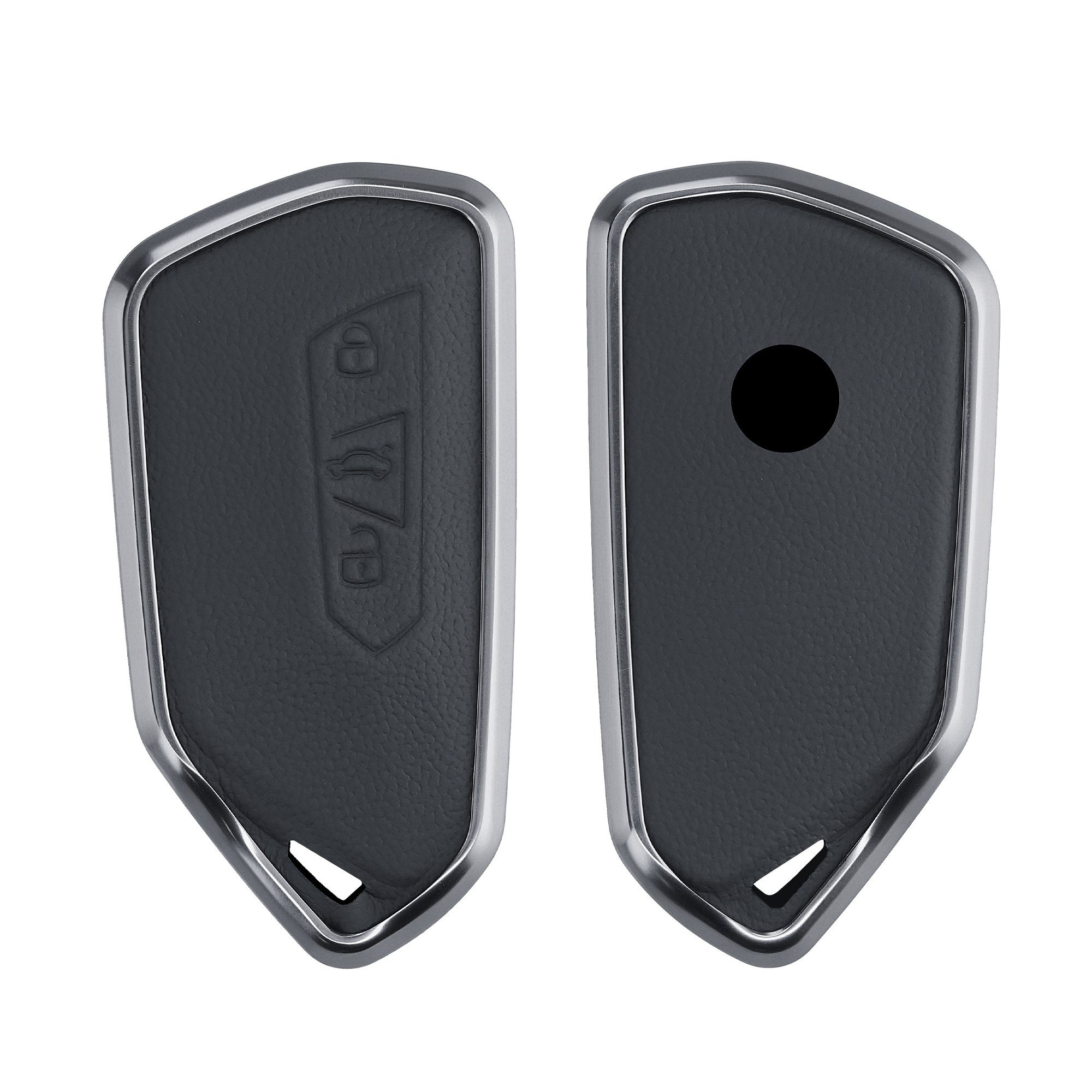 kwmobile Schlüsseltasche Autoschlüssel Hülle für und Golf Metall VW Dunkelgrau Cover Front 8, mit Leder Rücken Schutzhülle Hardcover
