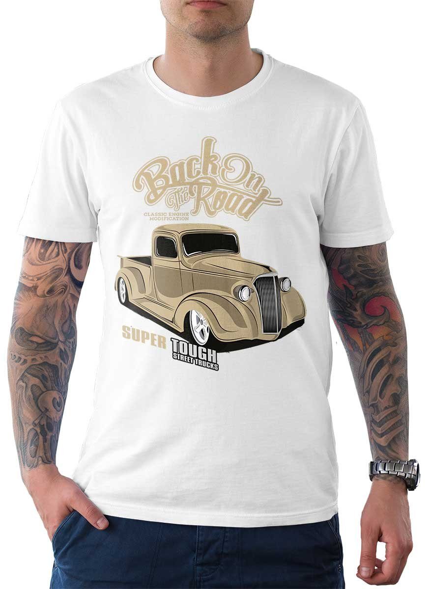 T-Shirt Motiv On Auto / US-Car Herren Tee Wheels mit Truck Weiß Street Rebel Bomberjacke