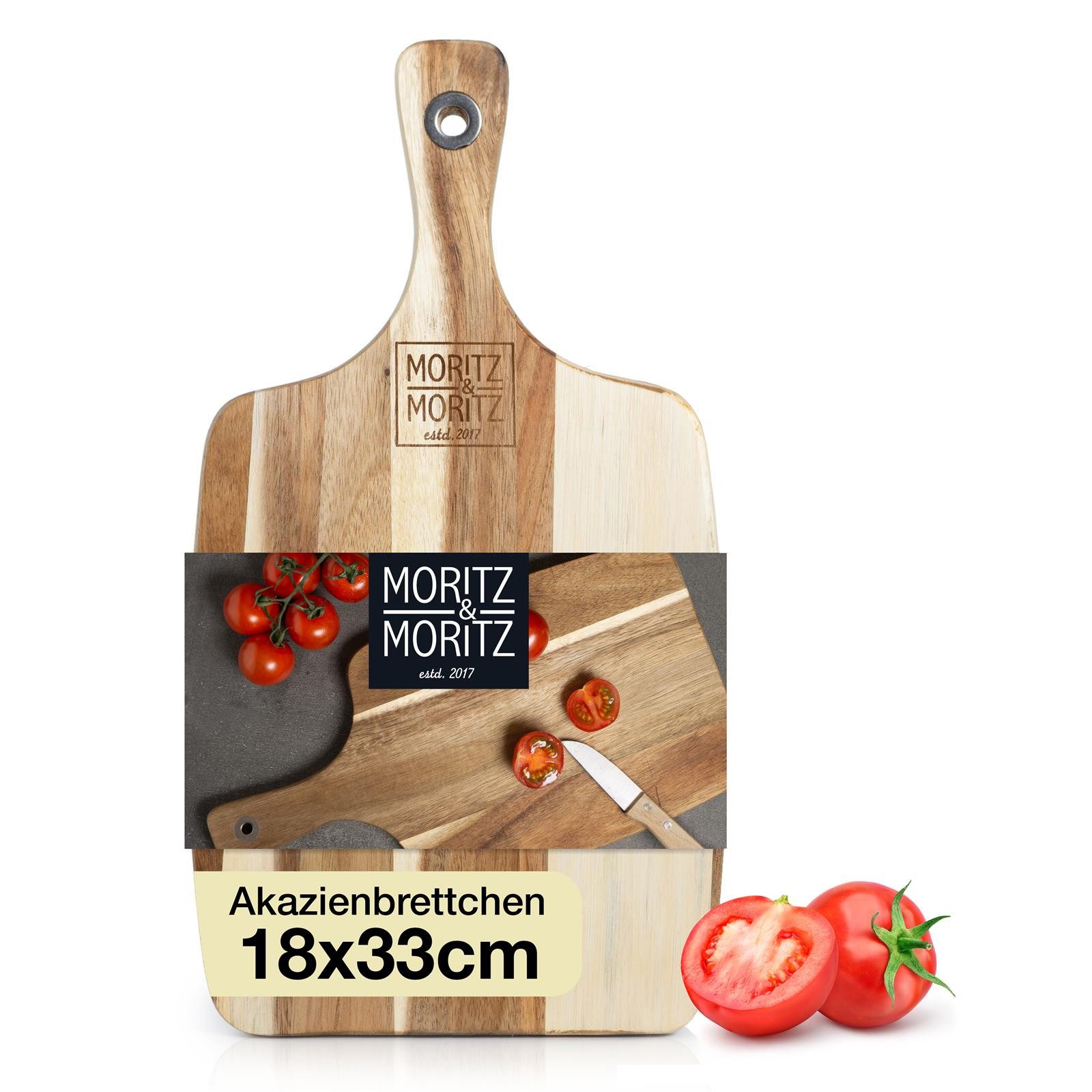 Moritz & Moritz Schneidebrett Holzbrett Akazie mit Griff, Akazienholz, (Akazienholz, 1-St), Antibakterielles Akazie Käsebrett. € 14,99