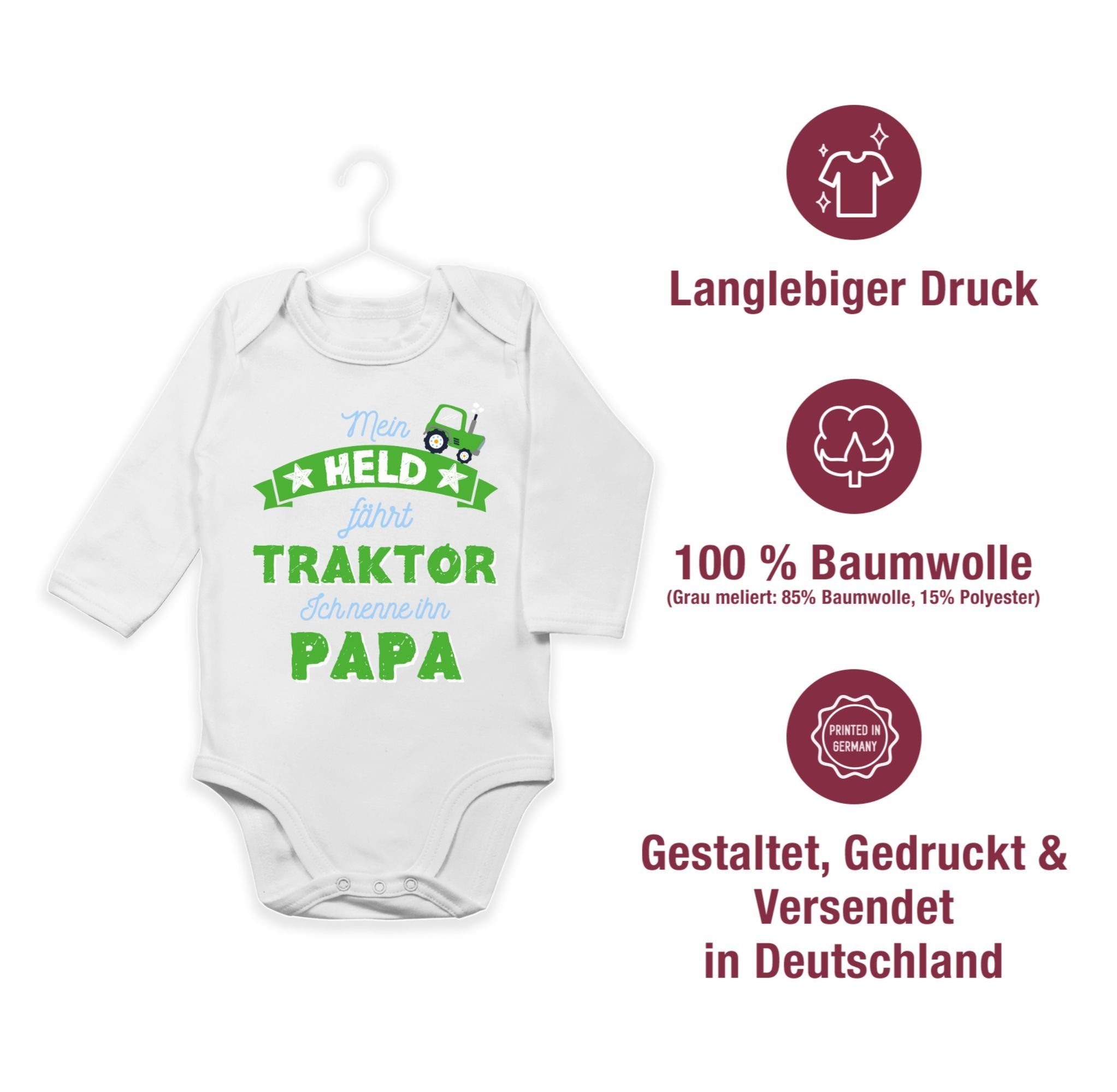 Baby Geschenk Traktor Papa Weiß Shirtbody fährt Held Shirtracer Vatertag Mein 2
