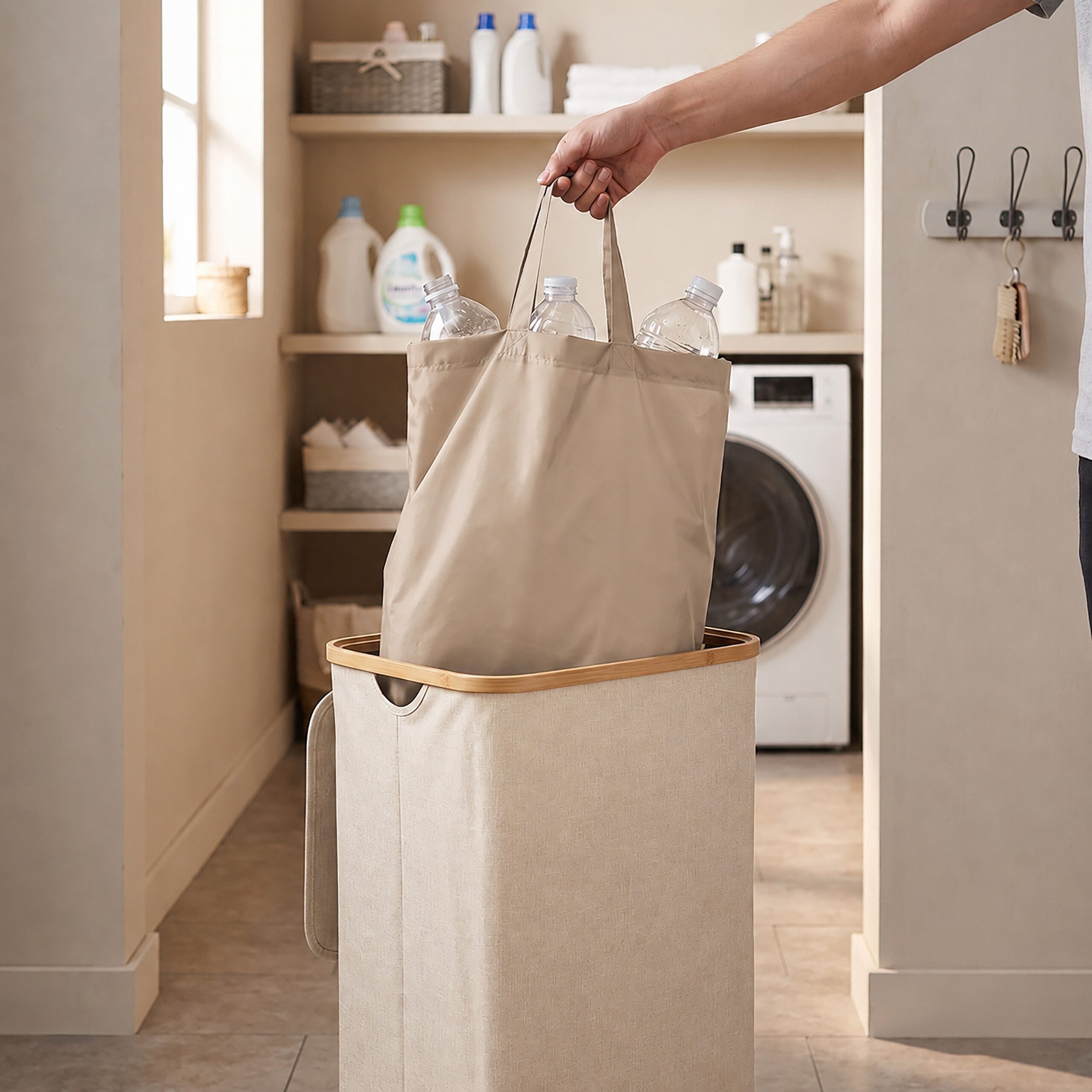 relaxdays Flaschensammler Pfandflaschen-Sammelbehälter 100 L, Beige, 100 L