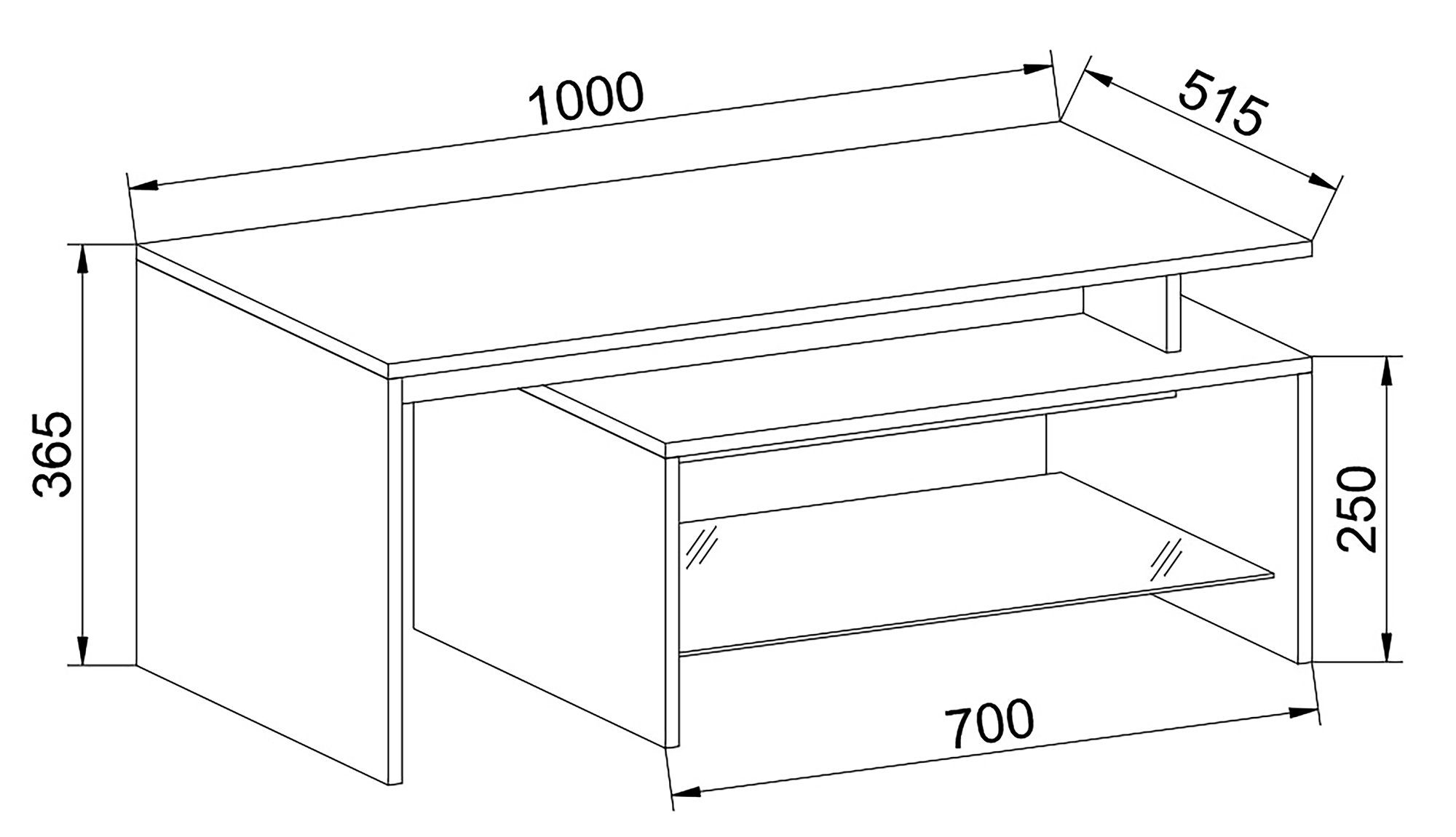 VCM Couchtisch Couchtisch Sofatisch Schublade Holz Pilas Weiß Glas