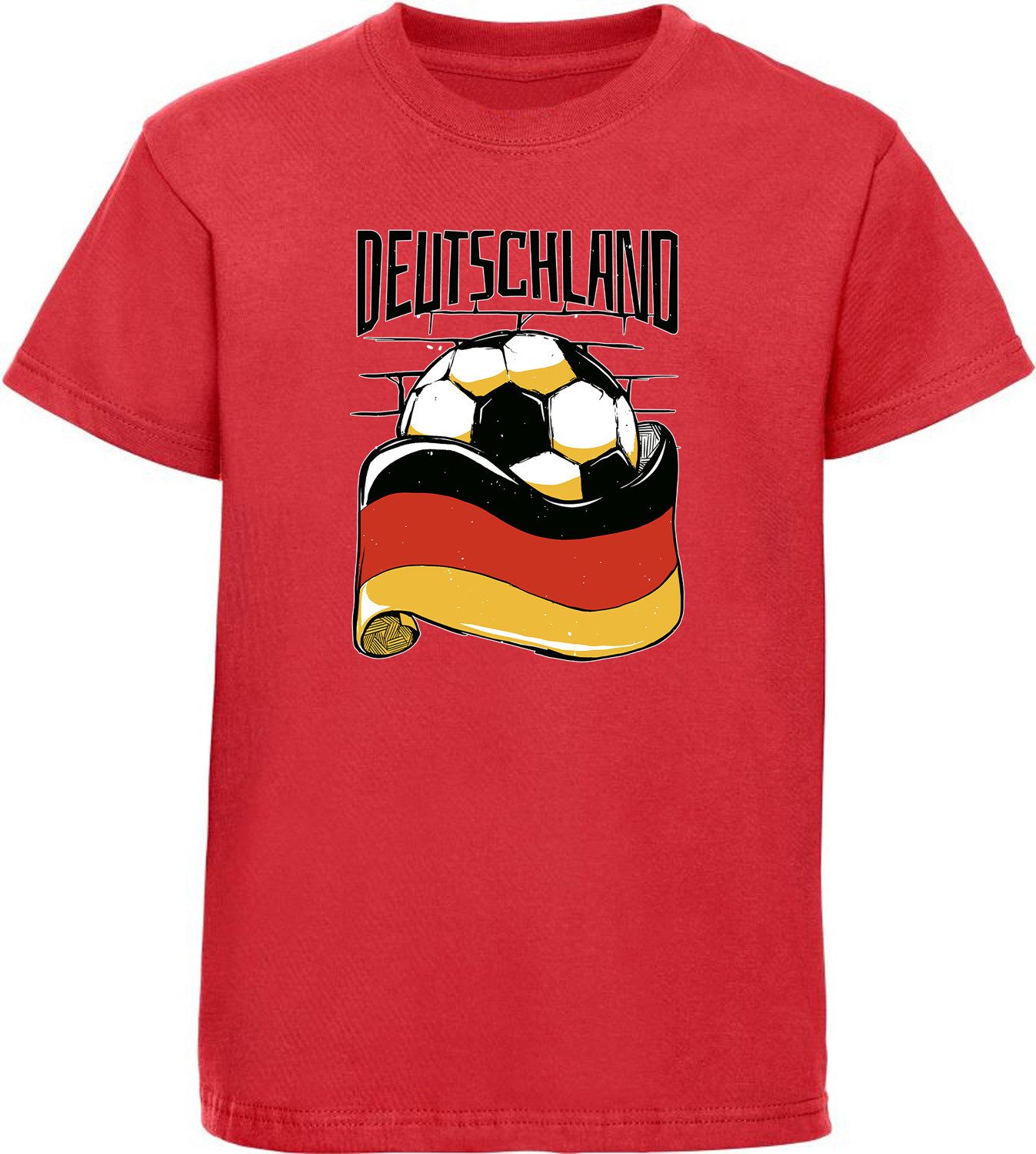 MyDesign24 T-Shirt Kinder Fussball Print Shirt - Deutschland Fahne mit Fussball Bedrucktes Jungen und Mädchen Fussball T-Shirt, i485