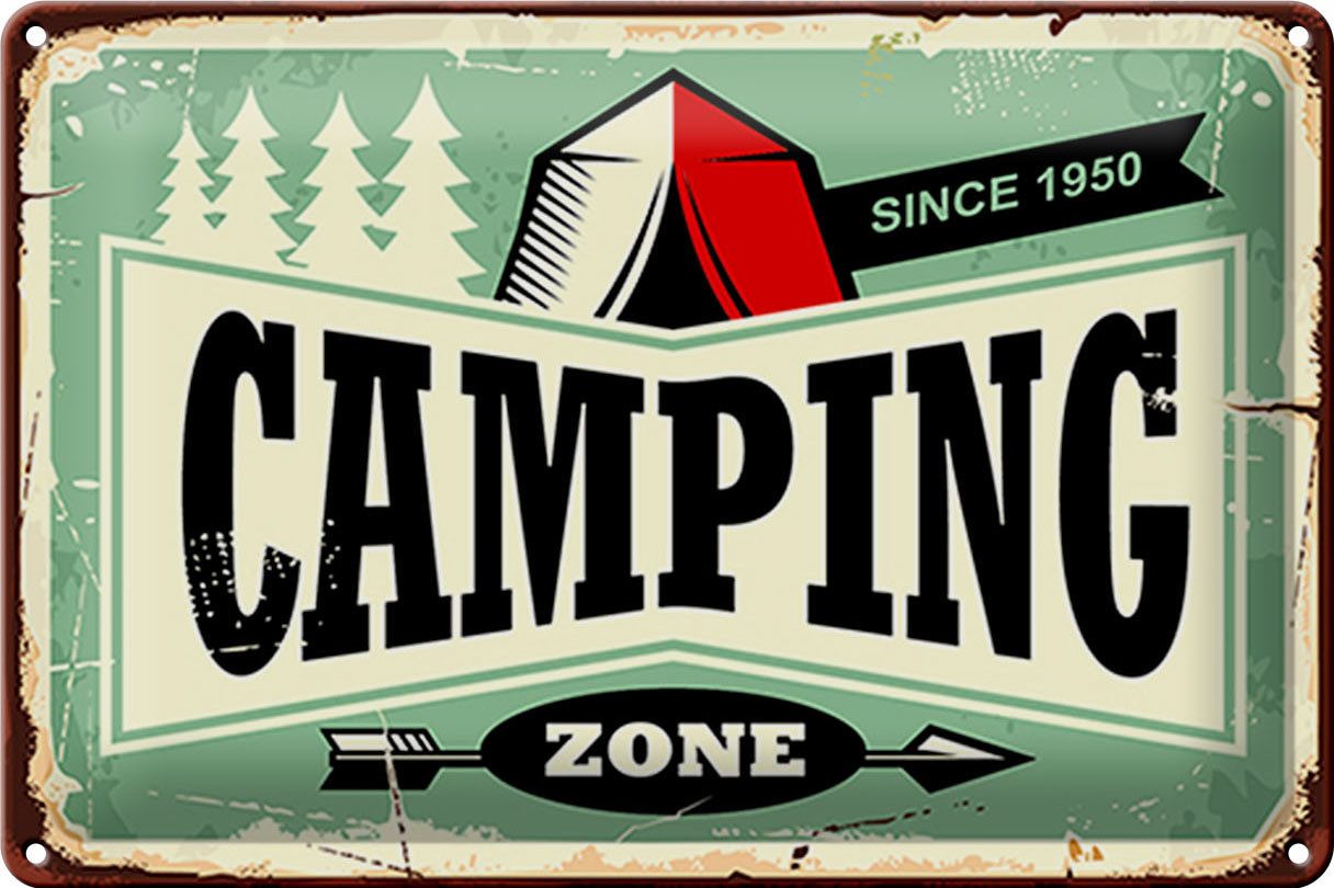Metallschild Schild Blech Retro -Made in Germany- 30x20cm Camping Zone Outdoor Aben
