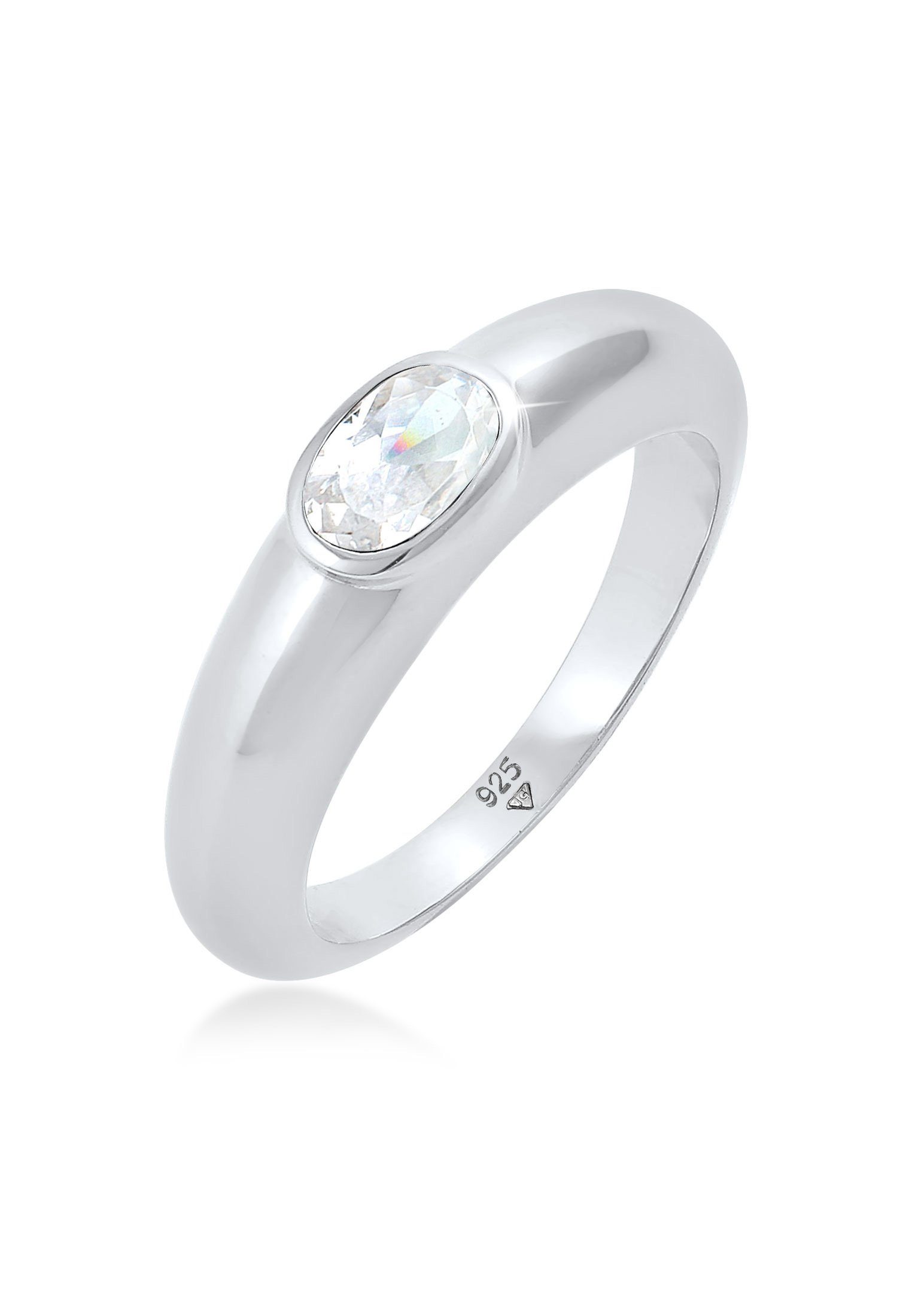 Elli Fingerring Bandring Zirkonia Oval Solitär 925 Sterling Silber,  Eleganter Ring, puristisch im Design für Damen