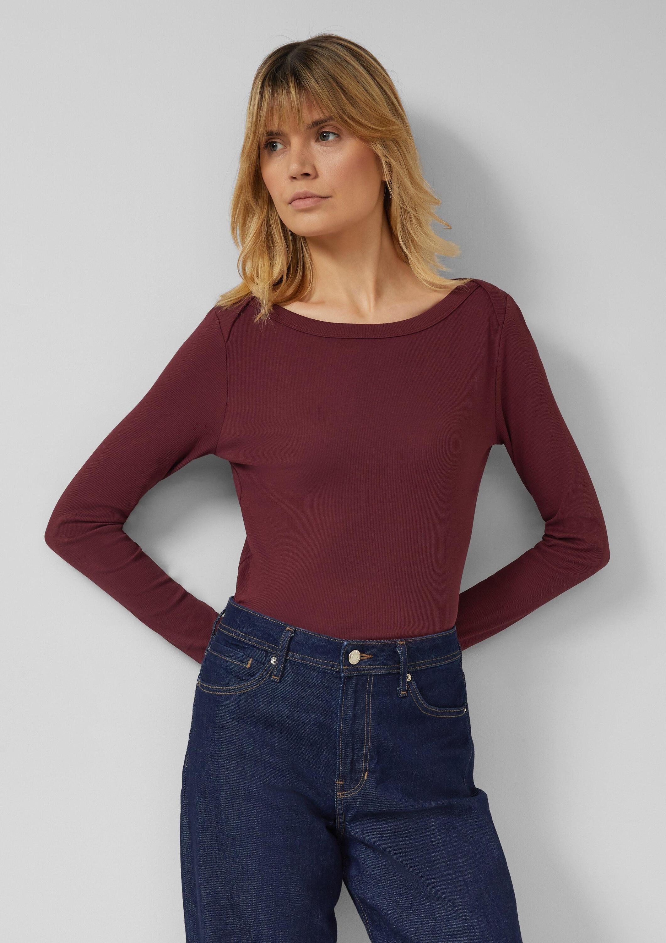 s.Oliver Langarmshirt T-Shirt Geripptes Langarmshirt mit U-Boot-Ausschnitt