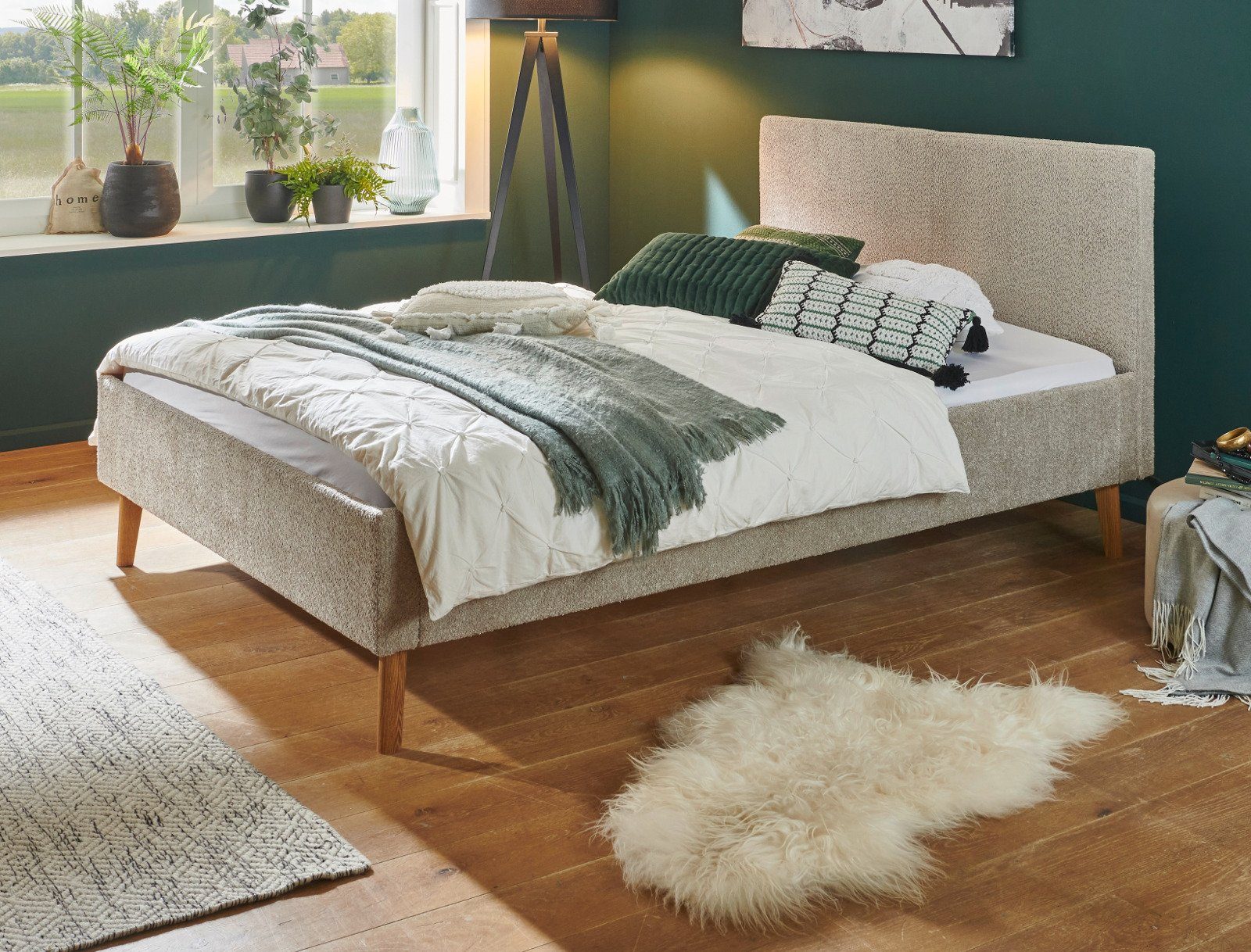meise.möbel Polsterbett Leros (mit Boucle-Stoff in Taupe, Liegefläche 140x200 oder 180x200 cm), Komforthöhe