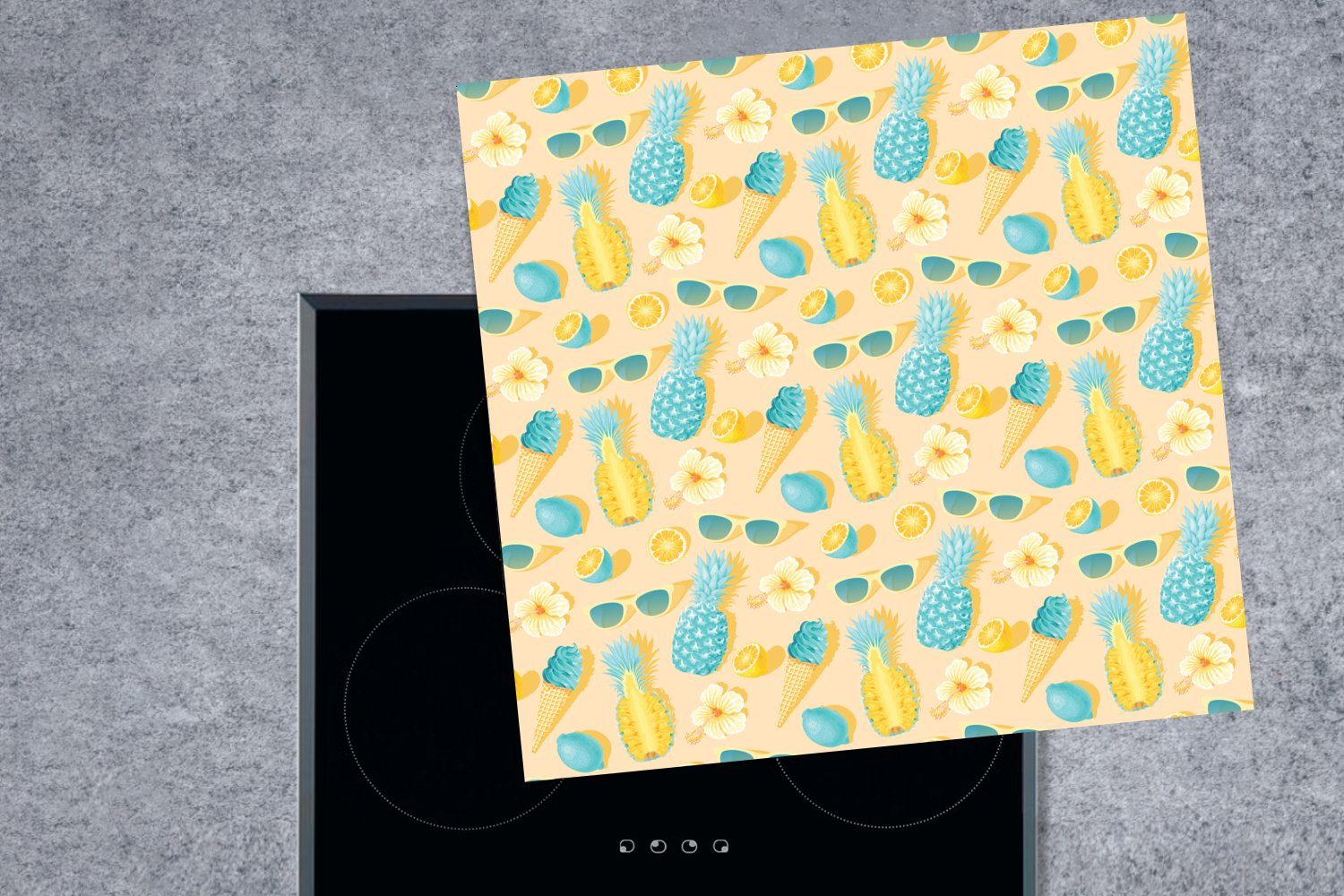 MuchoWow Herdblende-/Abdeckplatte Sommer für Ananas, 78x78 Muster - - (1 küche tlg), Arbeitsplatte Vinyl, Ceranfeldabdeckung, cm