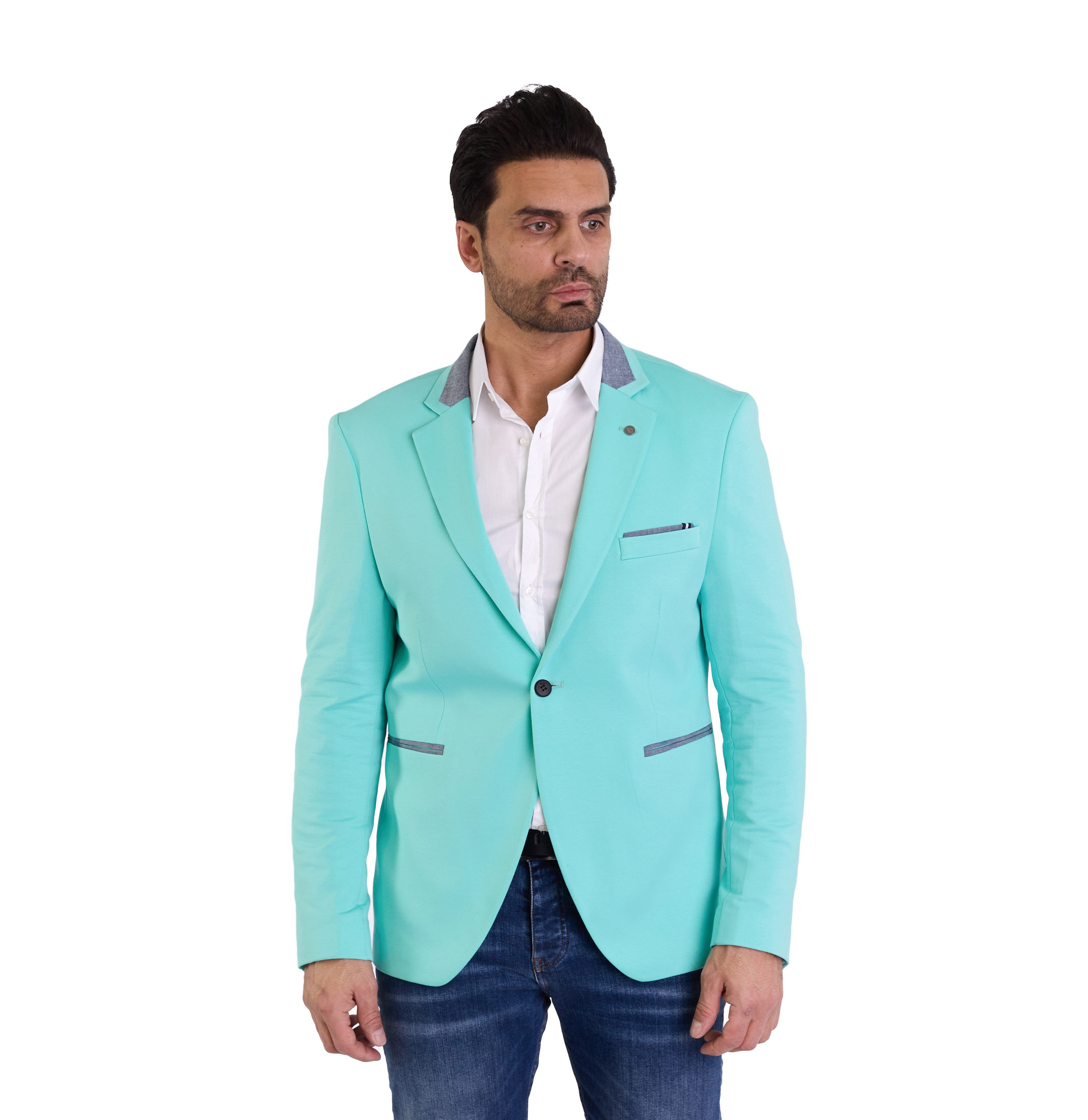 Denim Distriqt Jerseysakko Sportliches Herren Jersey Sakko mit besonderen Details Auquamarine 46