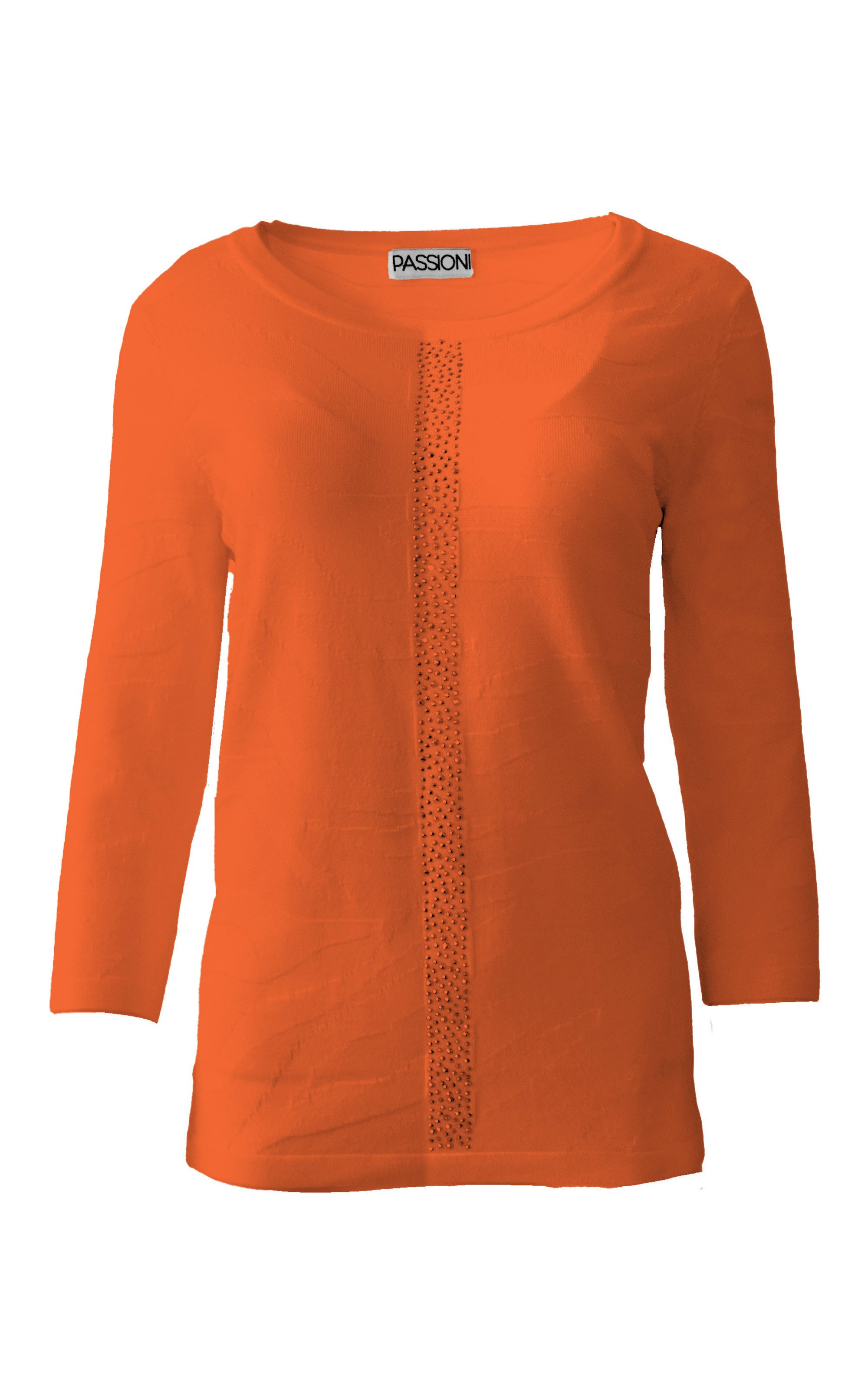 PASSIONI 3/4 Arm-Pullover Stylischer Sommerpullover in Weiß mit Streifen und Glitzersteinen Rundhalsausschnitt, Zebramuster, Streifen, Glitzersteine, 3/4 Ärmel mehr