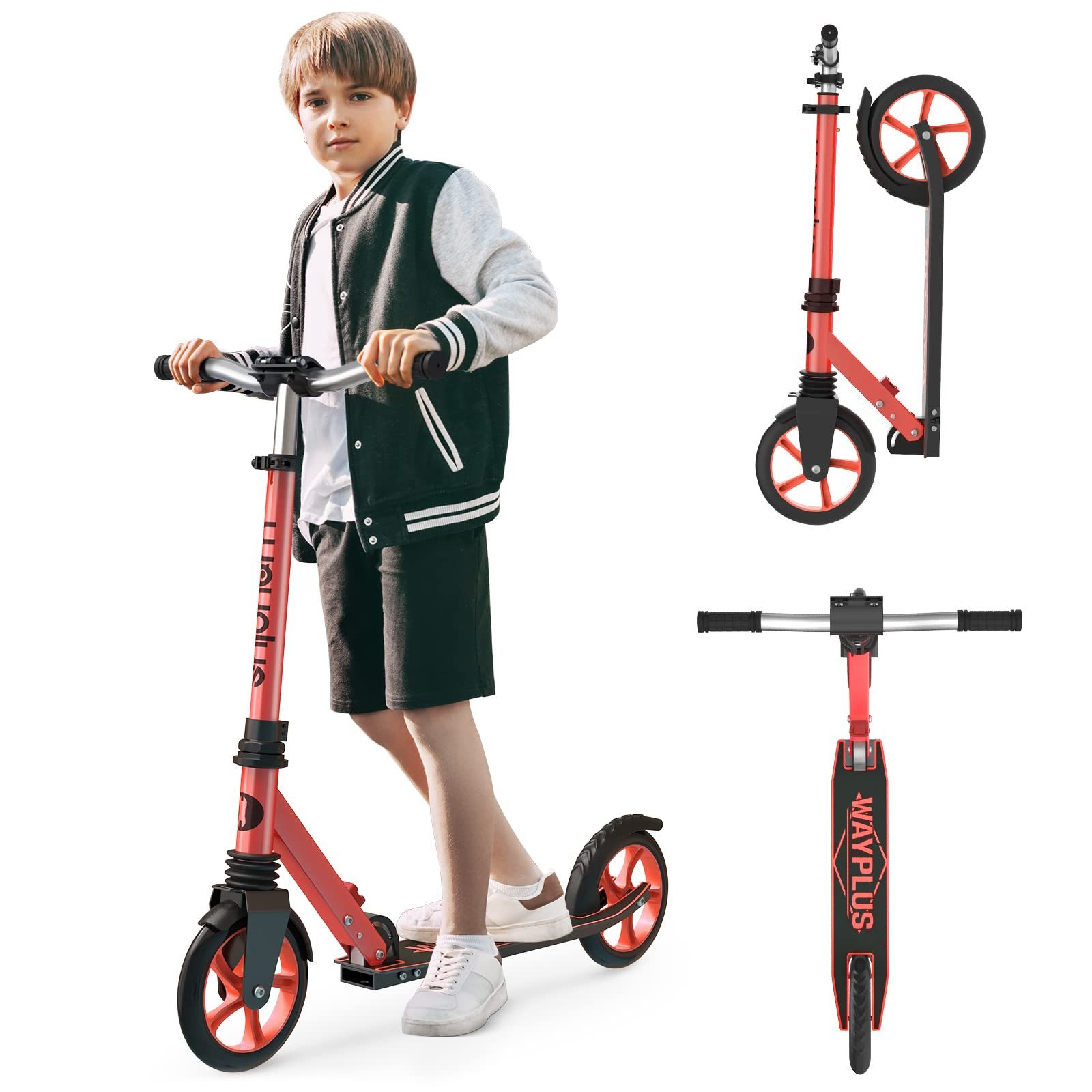 WAYPLUS Cityroller ab 6 Jahren, 108kg Belastbarkeit 205mm Räder ABEC9, (1 tlg), Klappbar Höhenverstellbar inkl. Tragegurt