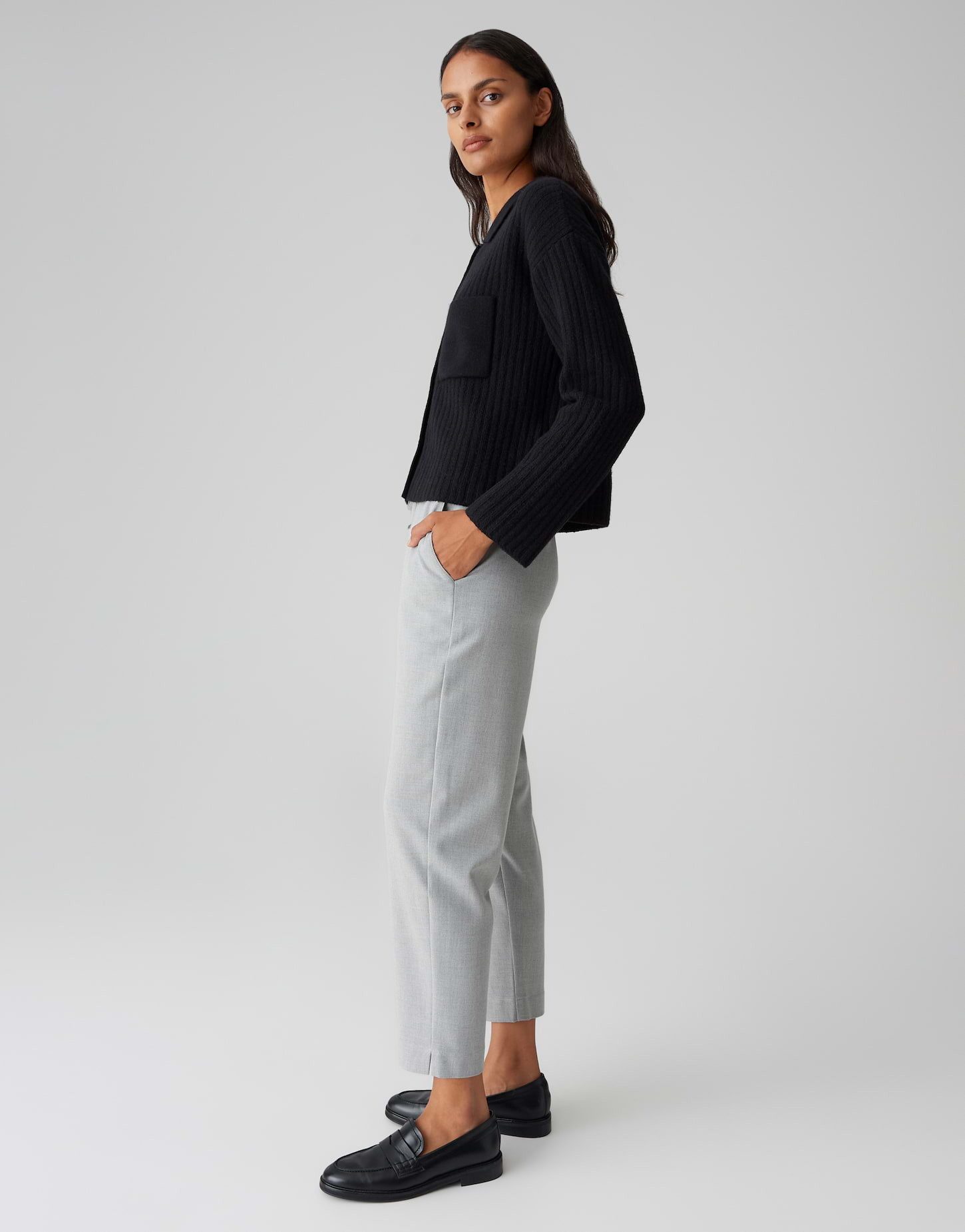 OPUS Schlupfhose MYHA ICONIC aus leichtem Viskosemix Mid Rise, Ankle, meliertes Muster
