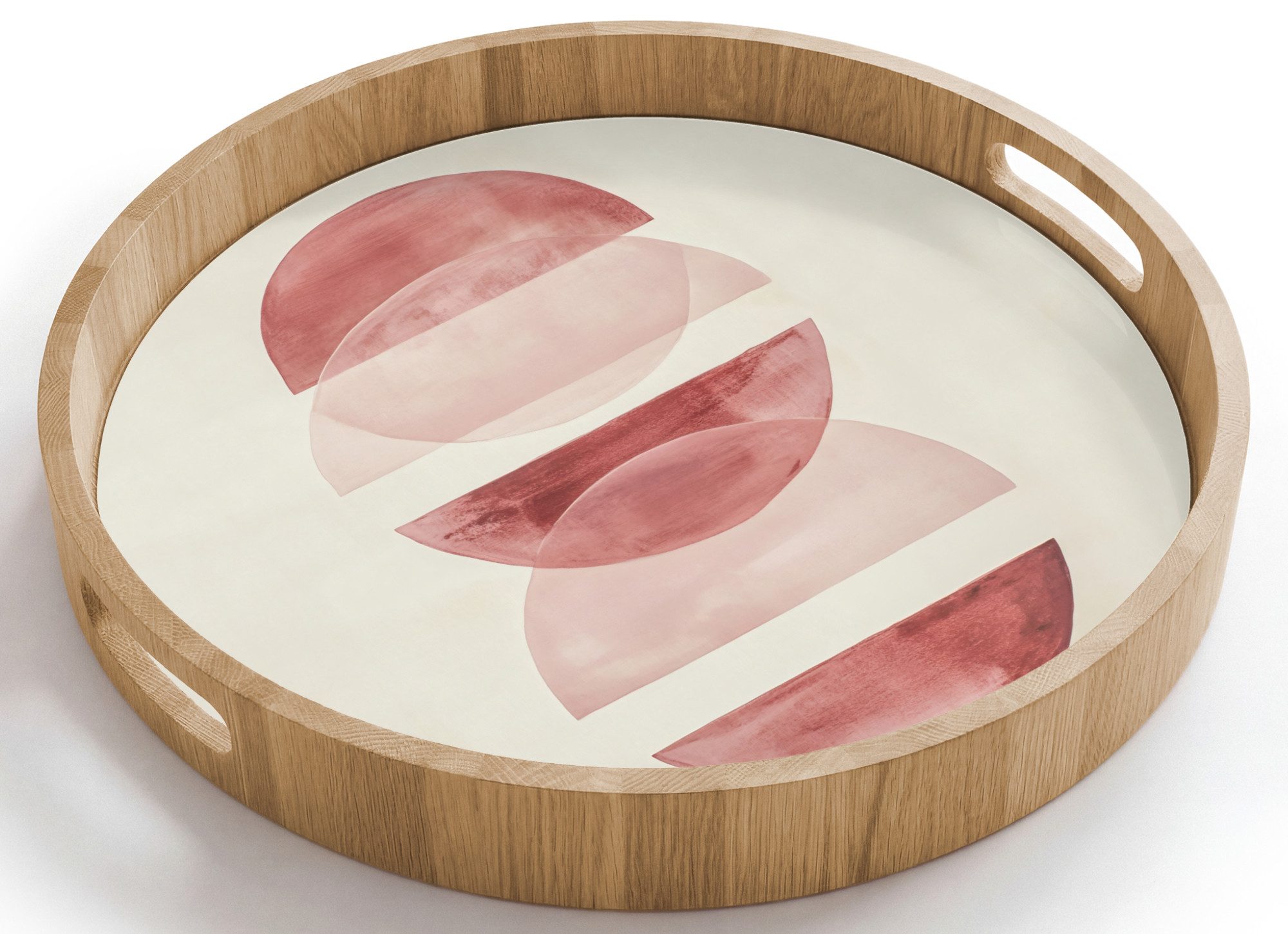 OnlyWow Tablett Rund mit Henkel Minimalistisch - Kreise - Rosa, Eichenholz, (1-tlg), Siervierplatte, Tray, Frühstücksbrett