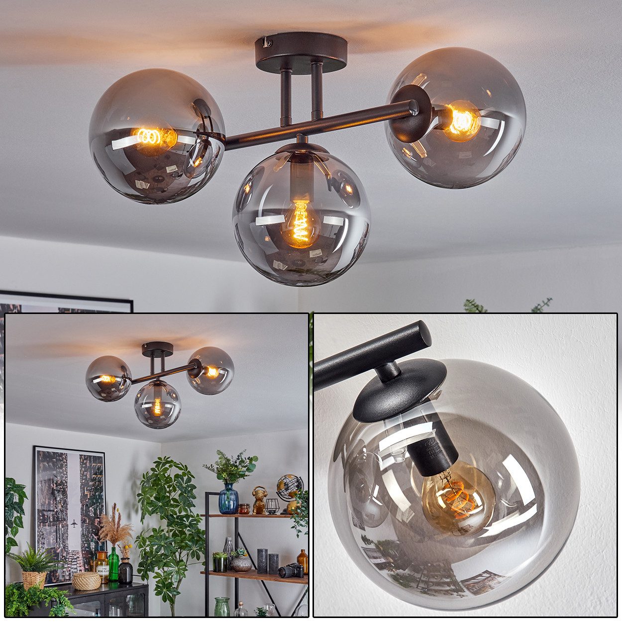 hofstein Deckenleuchte 3-flammige Deckenlampe aus Metall/Glas günstig online kaufen