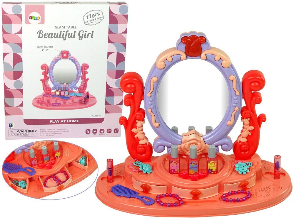 LEAN TOYS Schmink-Set LeanToys Schminktisch mit Spiegel, Licht und Sound