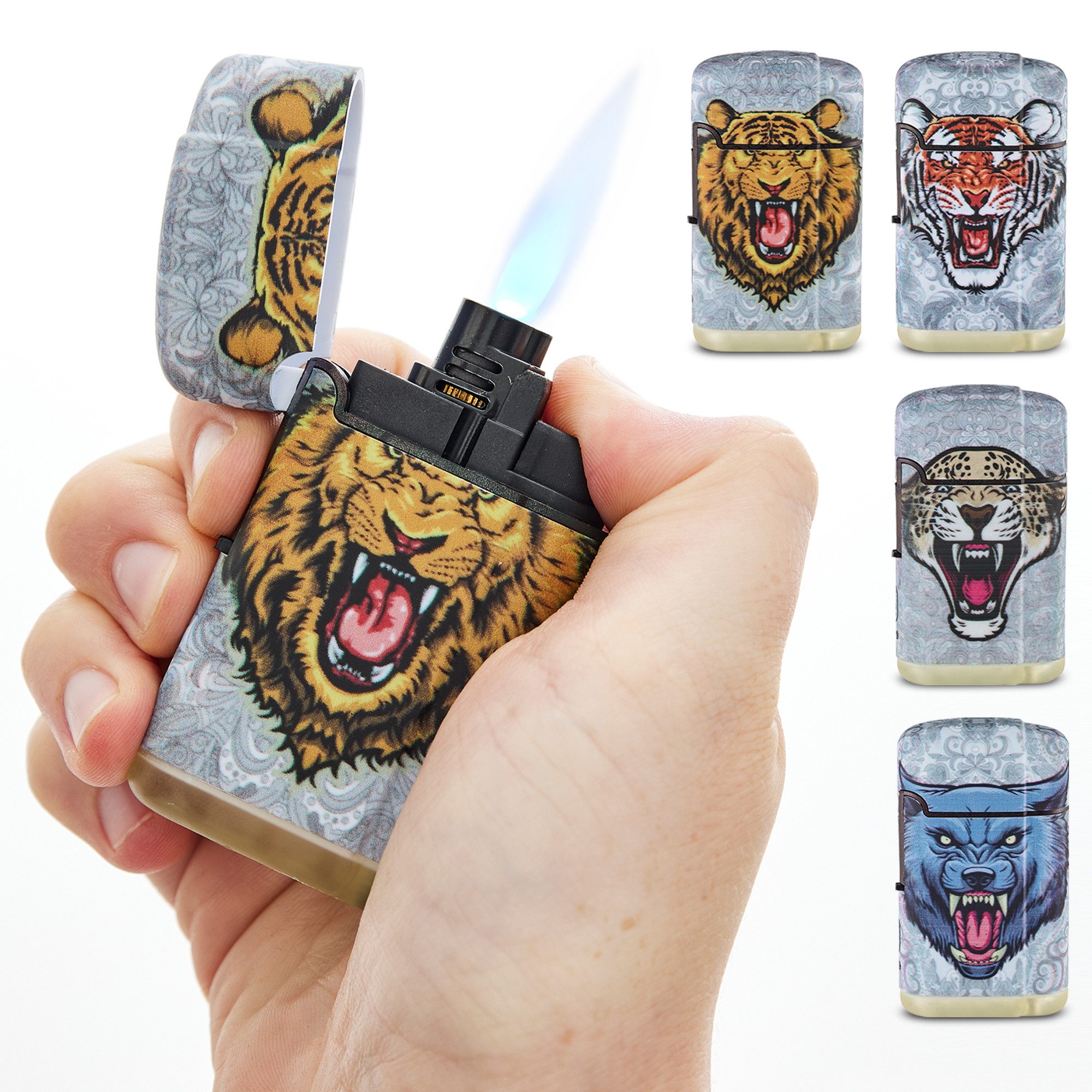 TOM Feuerzeuge Sturmfeuerzeug 4er Set, nachfüllbar, Jetflame (4-St), Elektronik Feuerzeug, Windfest