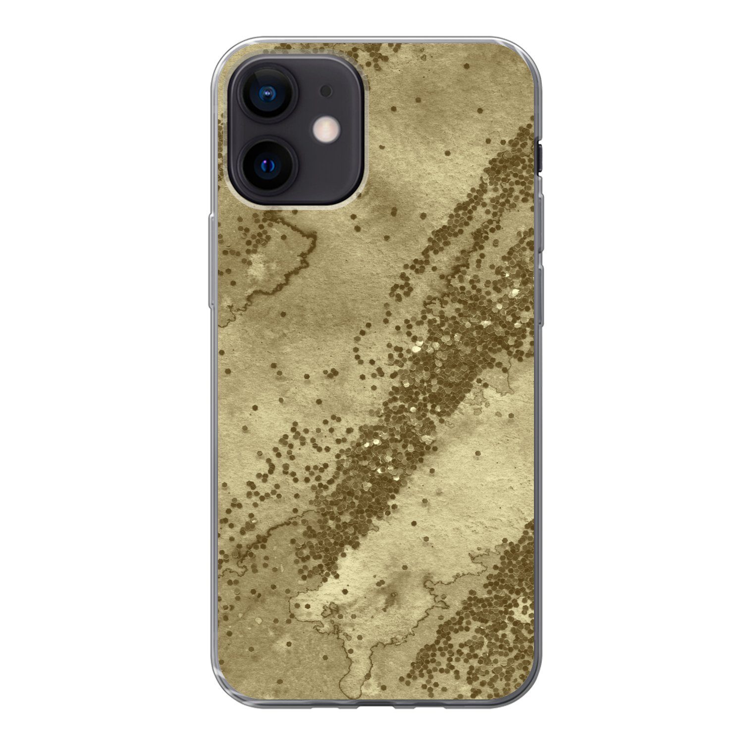 MuchoWow Handyhülle für Apple iPhone 12 Glitter - Gold - Abstrakt, Smartphone-Bumper, Print, Handy Schutzhülle Dünn