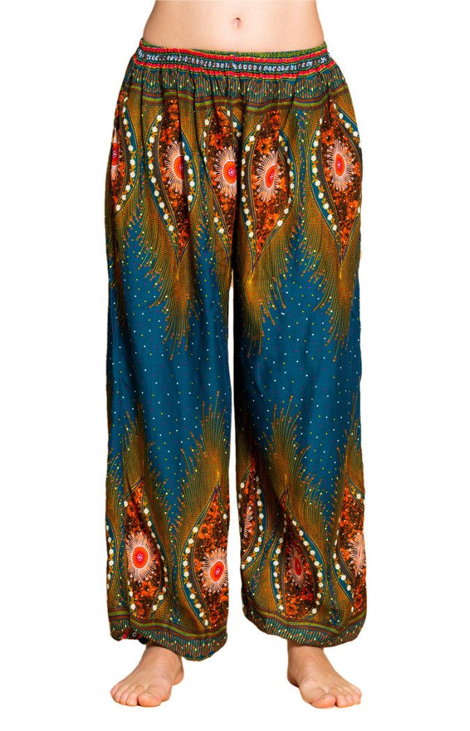 PANASIAM Haremshose Muckhose im Peacock Design leichte Sommerhose als Haremshose aus hochwertiger natürlicher Viskose Pumphose Freizeithose