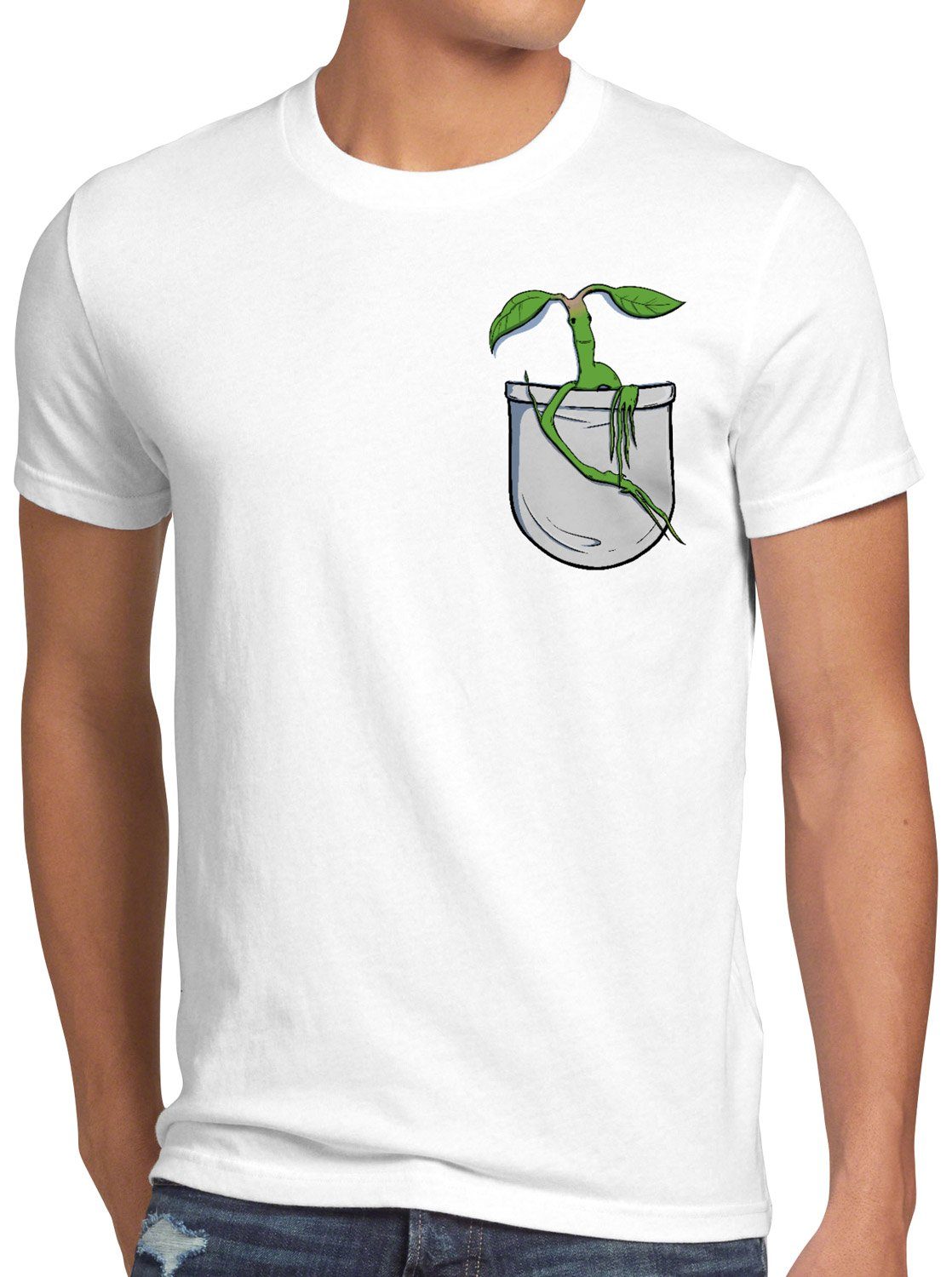 style3 Print-Shirt Herren T-Shirt Bowtuckle Brusttasche tierwesen baumwächter weiß