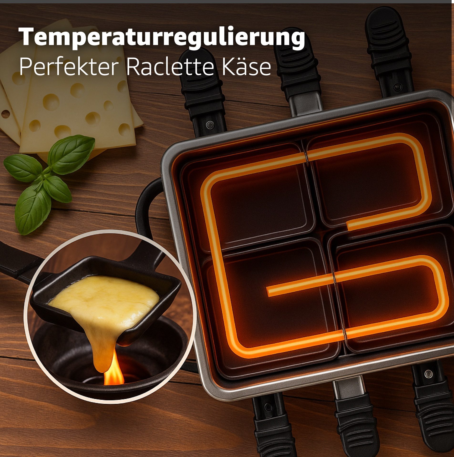 HaushaltO Raclette Raclette Set für 8x Personen - Grillplatte & Steinplatte, 8 Raclettepfännchen, 1400,00 W, mit Steinplatte