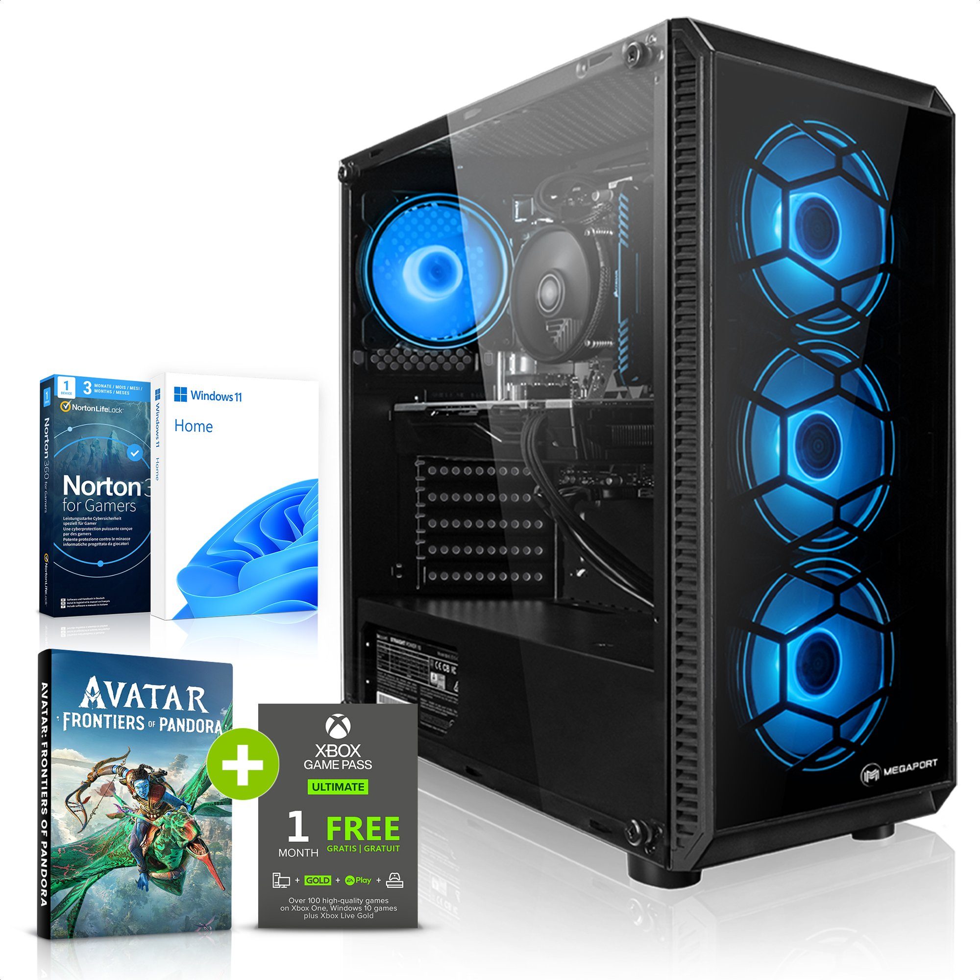 Megaport Gaming-PC (AMD Ryzen 5 5600G 5600G, AMD Radeon RX 7600, 16 GB RAM, 1000 GB SSD, Luftkühlung, Windows 11, WLAN)
