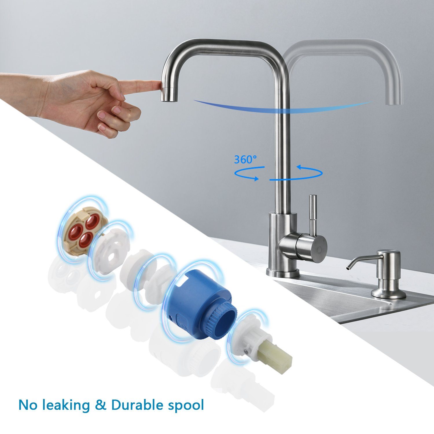 Hochdruck-Wasserhahn Küchenarmatur (1-St) Gebürstete CECIPA Küchenarmatur, CECIPA 360° drehbarem